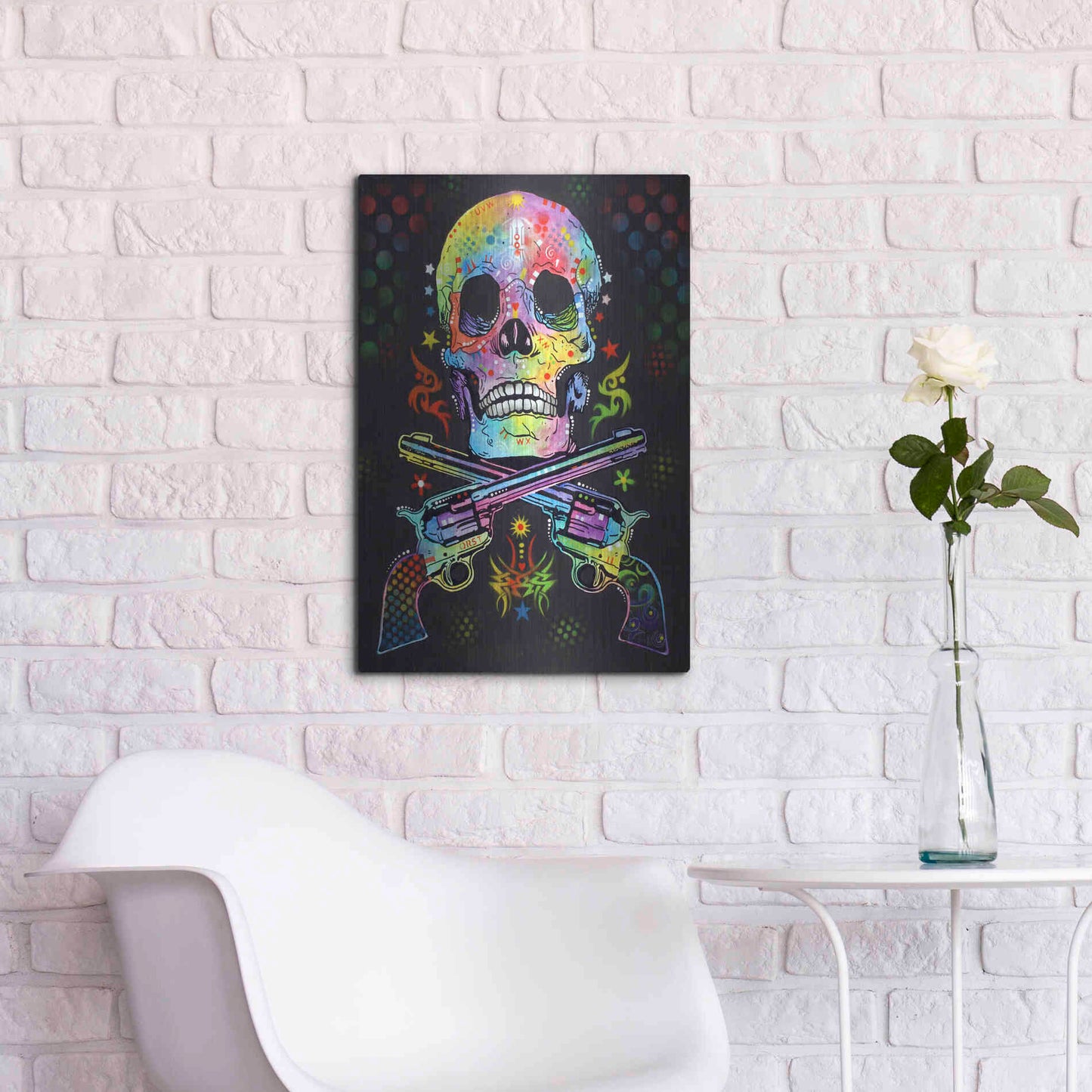 Luxe Metal Art 'Skull & Guns' by Dean Russo, Metal Wall Art,16x24