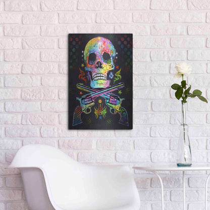 Luxe Metal Art 'Skull & Guns' by Dean Russo, Metal Wall Art,16x24