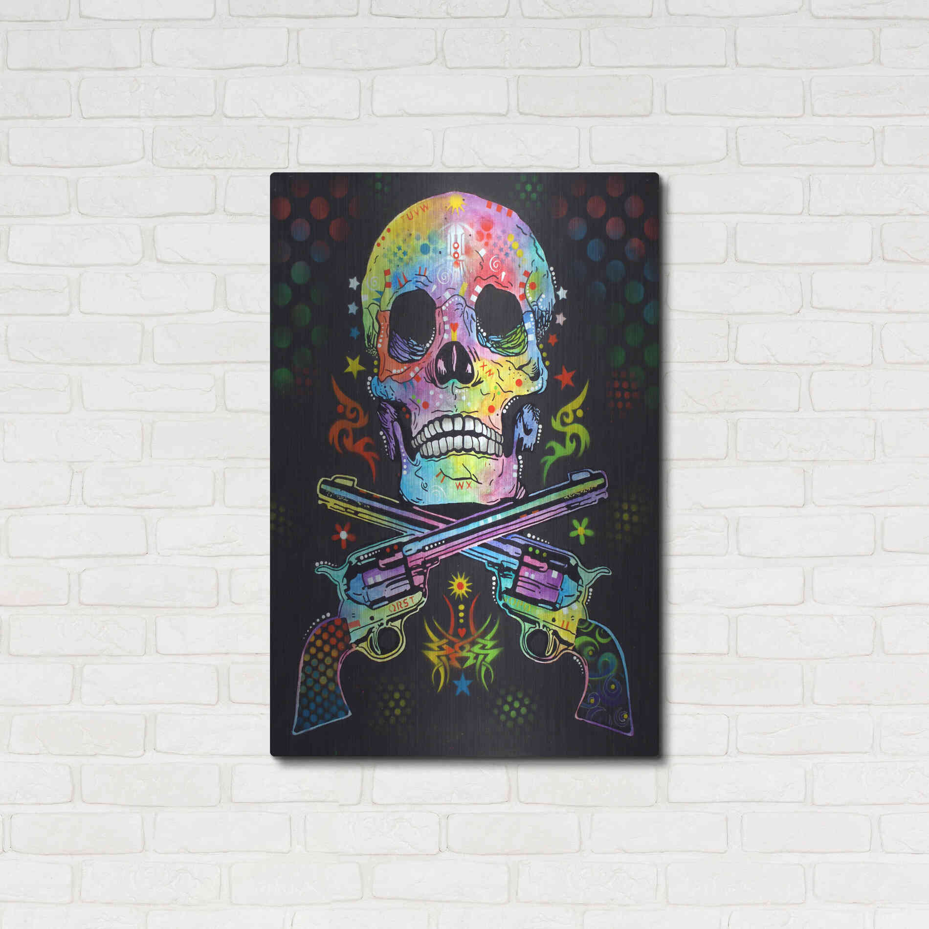 Luxe Metal Art 'Skull & Guns' by Dean Russo, Metal Wall Art,24x36