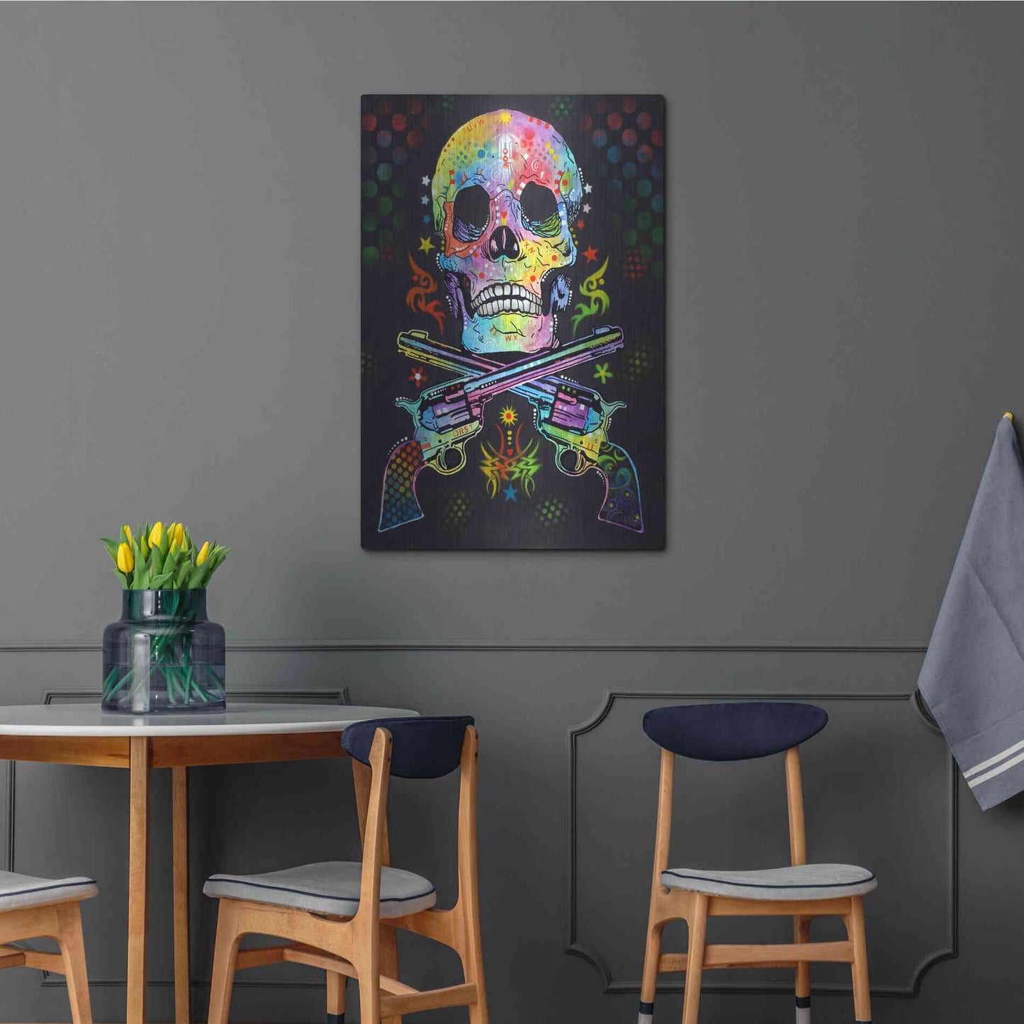 Luxe Metal Art 'Skull & Guns' by Dean Russo, Metal Wall Art,24x36