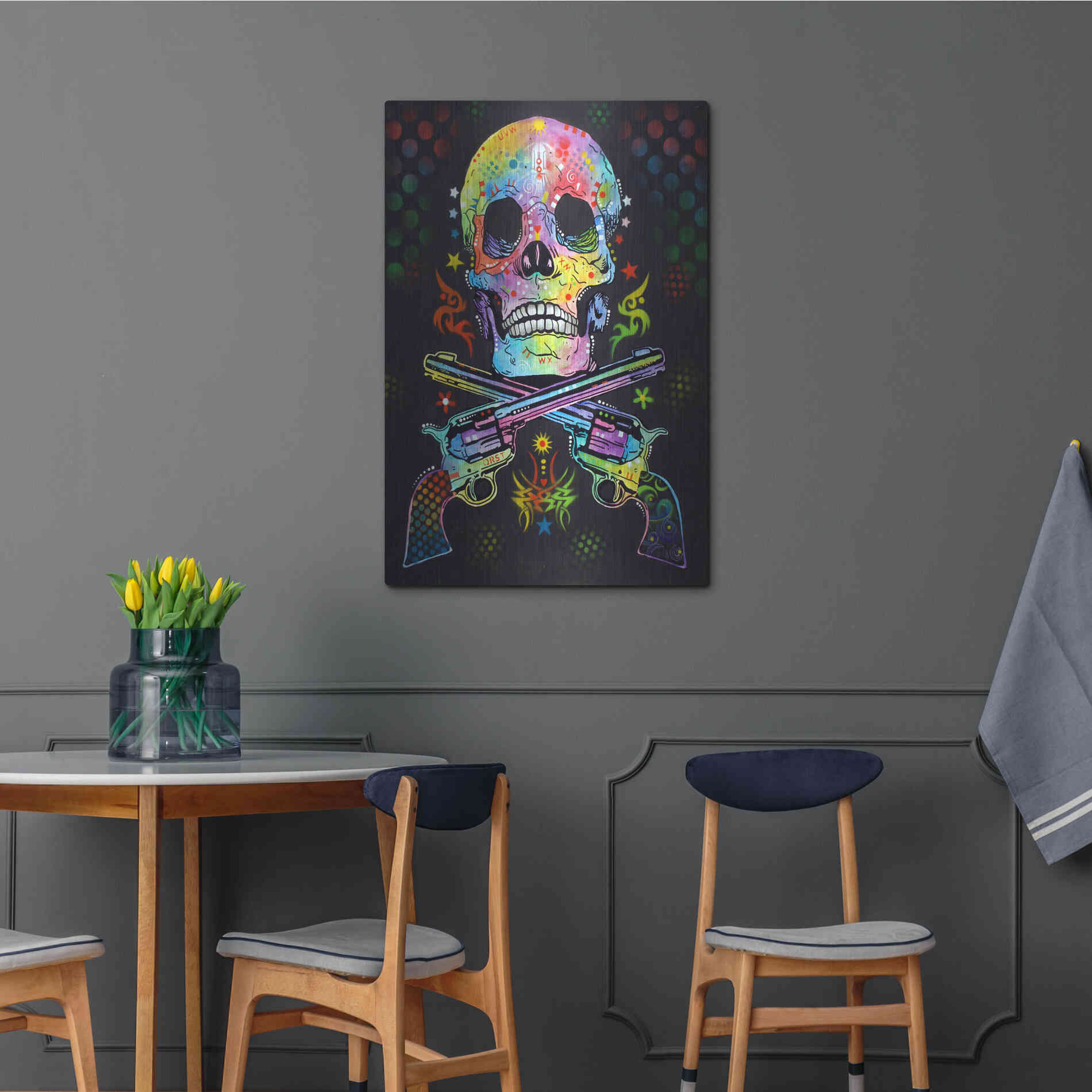 Luxe Metal Art 'Skull & Guns' by Dean Russo, Metal Wall Art,24x36