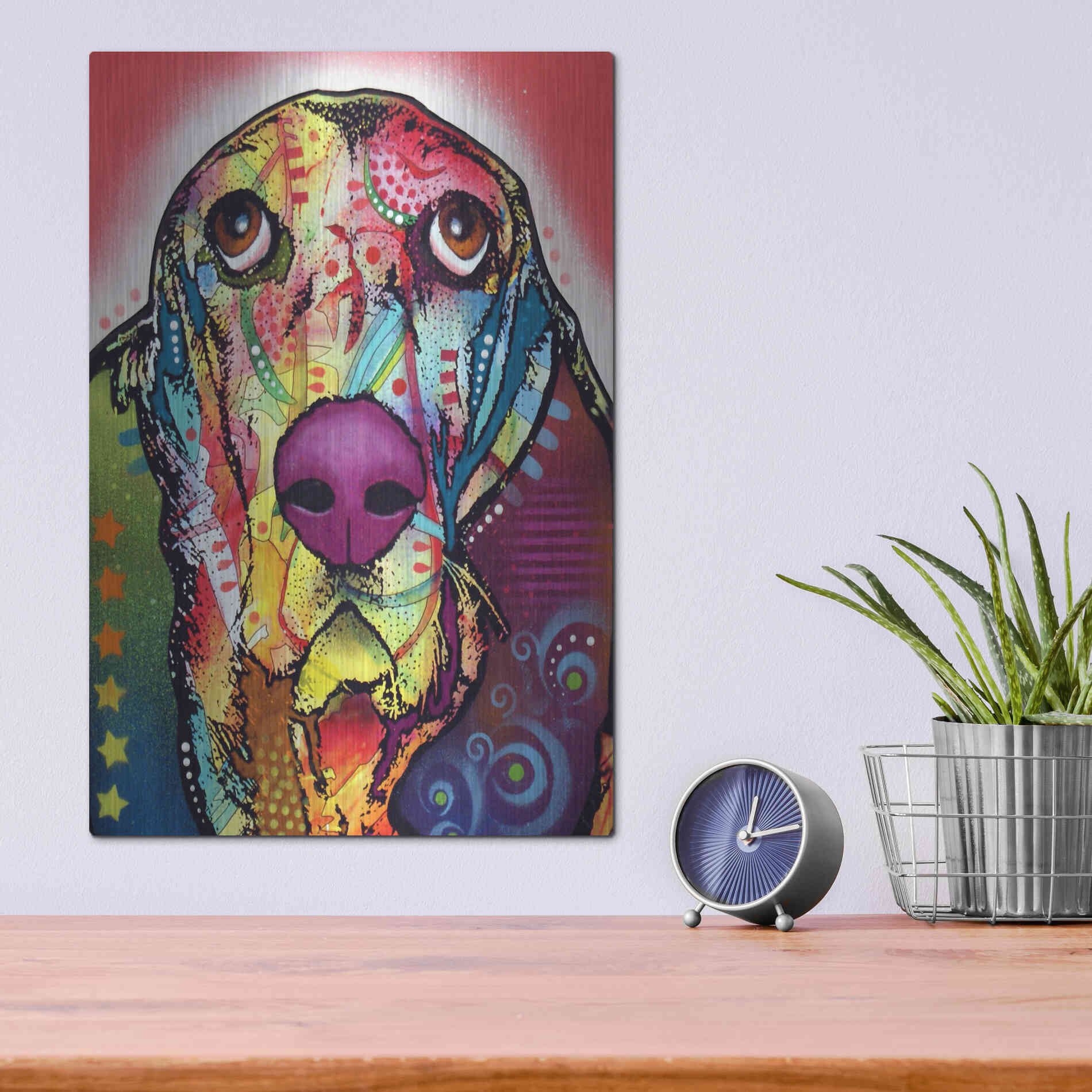 Luxe Metal Art 'Basset 1' by Dean Russo, Metal Wall Art,12x16