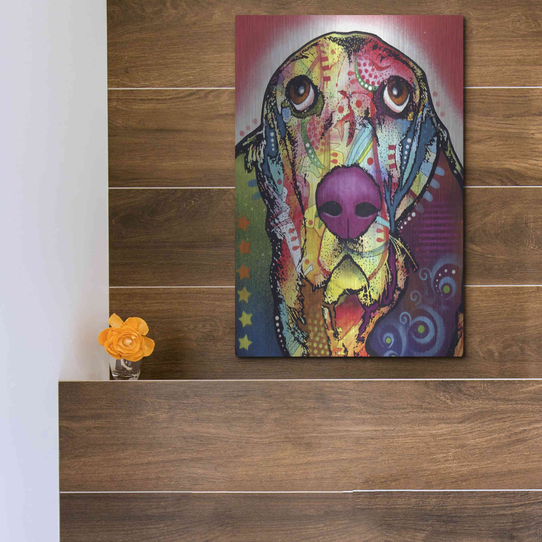 Luxe Metal Art 'Basset 1' by Dean Russo, Metal Wall Art,12x16