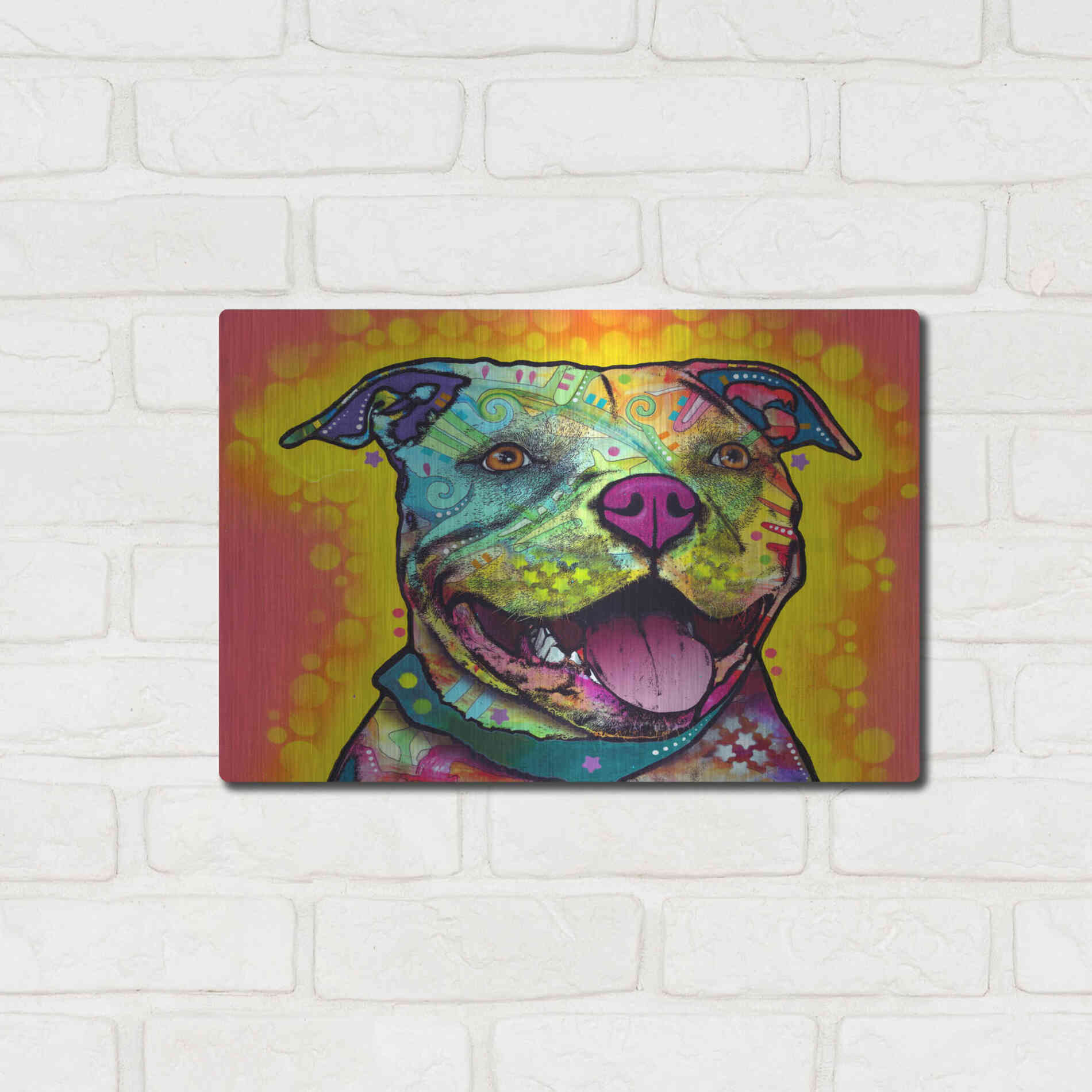 Luxe Metal Art 'Dewey Pit Bull' by Dean Russo, Metal Wall Art,16x12