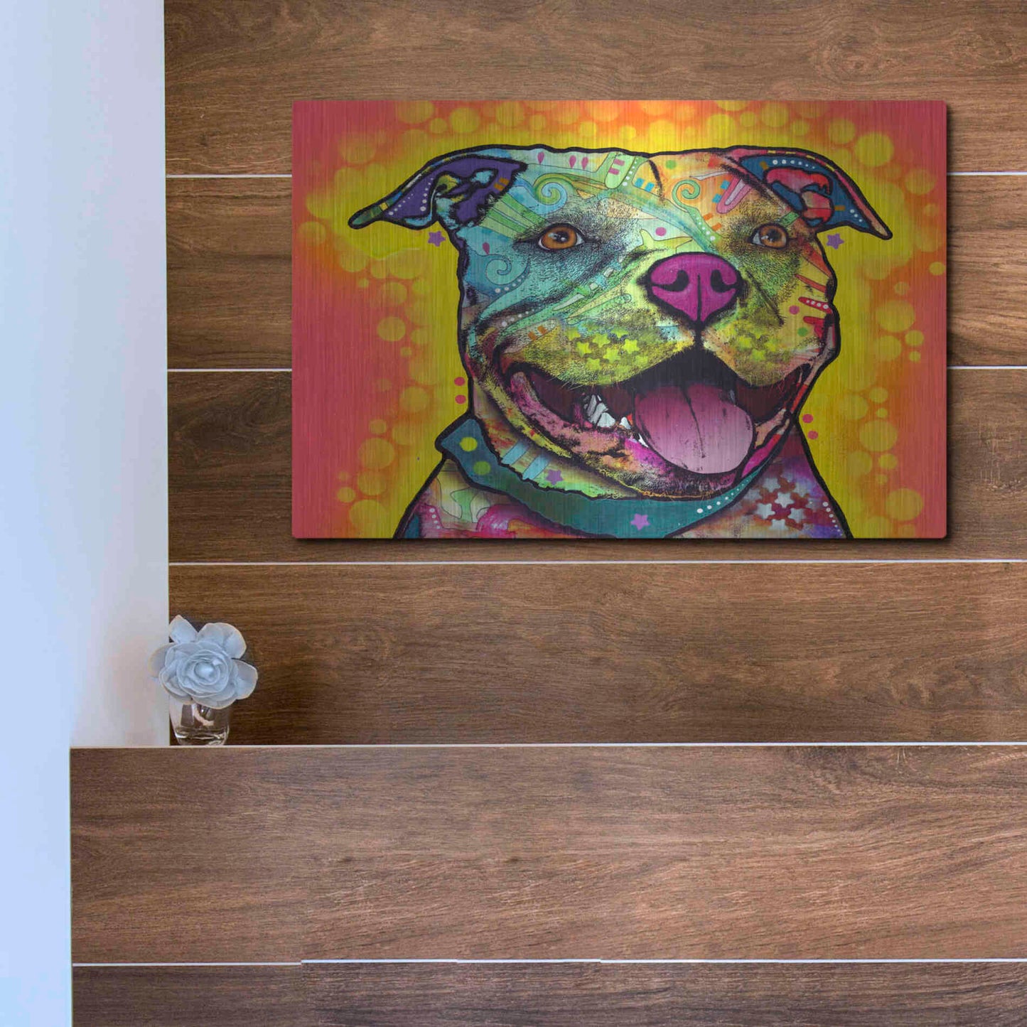 Luxe Metal Art 'Dewey Pit Bull' by Dean Russo, Metal Wall Art,16x12