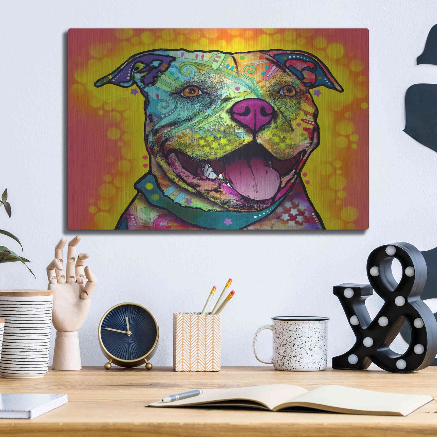 Luxe Metal Art 'Dewey Pit Bull' by Dean Russo, Metal Wall Art,16x12