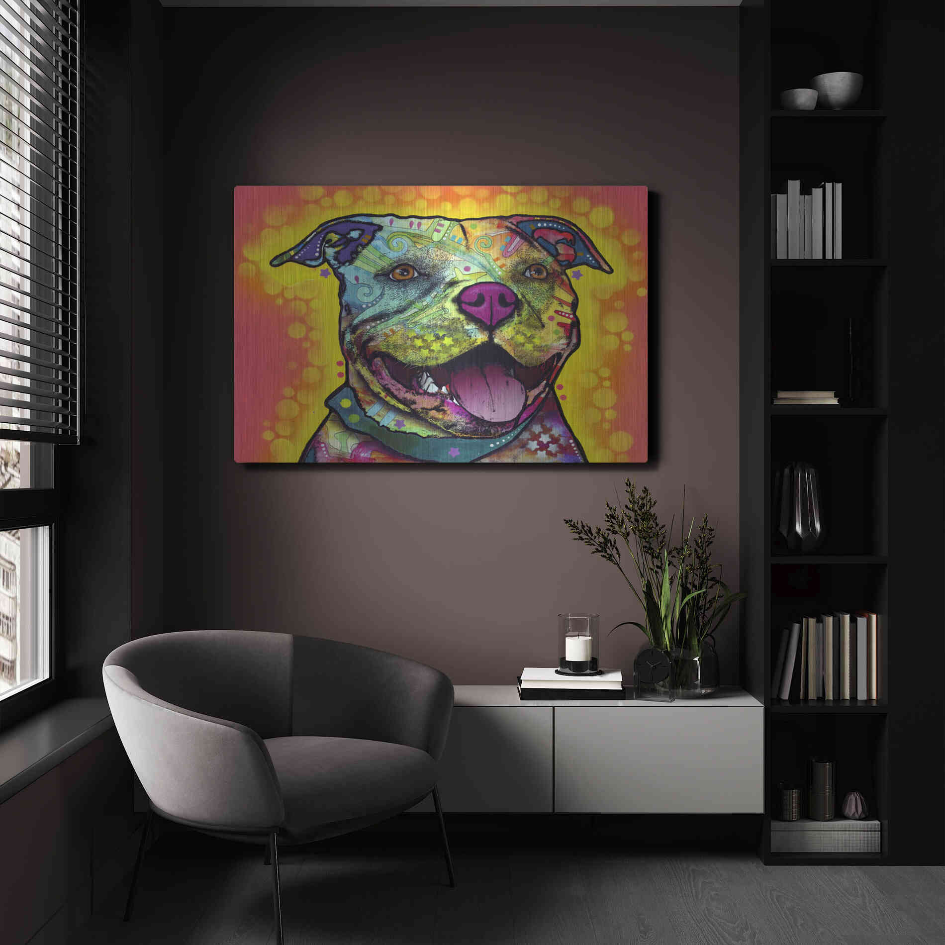 Luxe Metal Art 'Dewey Pit Bull' by Dean Russo, Metal Wall Art,24x16