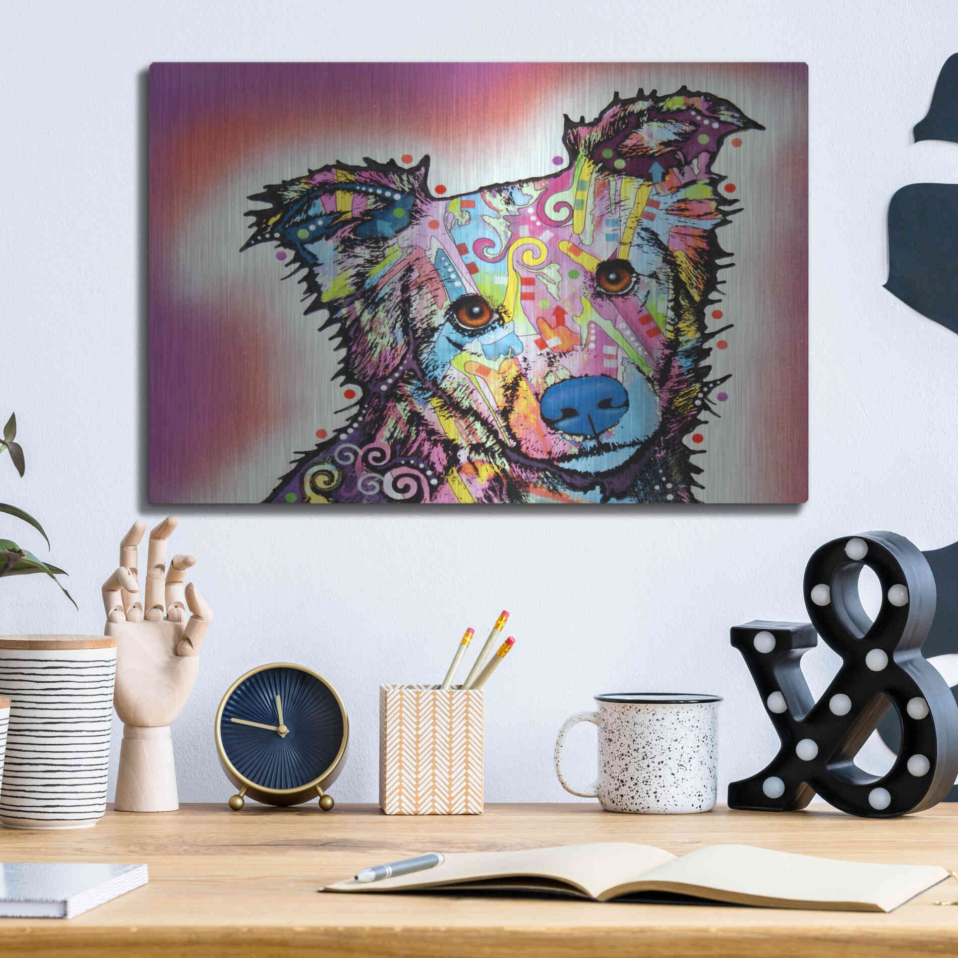 Luxe Metal Art 'Collied' by Dean Russo, Metal Wall Art,16x12