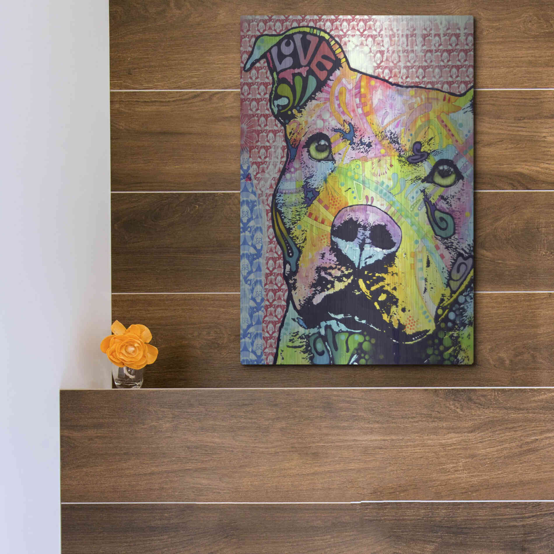 Luxe Metal Art 'Thoughtful Pit Bull This Years Love 2013 Part 1' by Dean Russo, Metal Wall Art,12x16