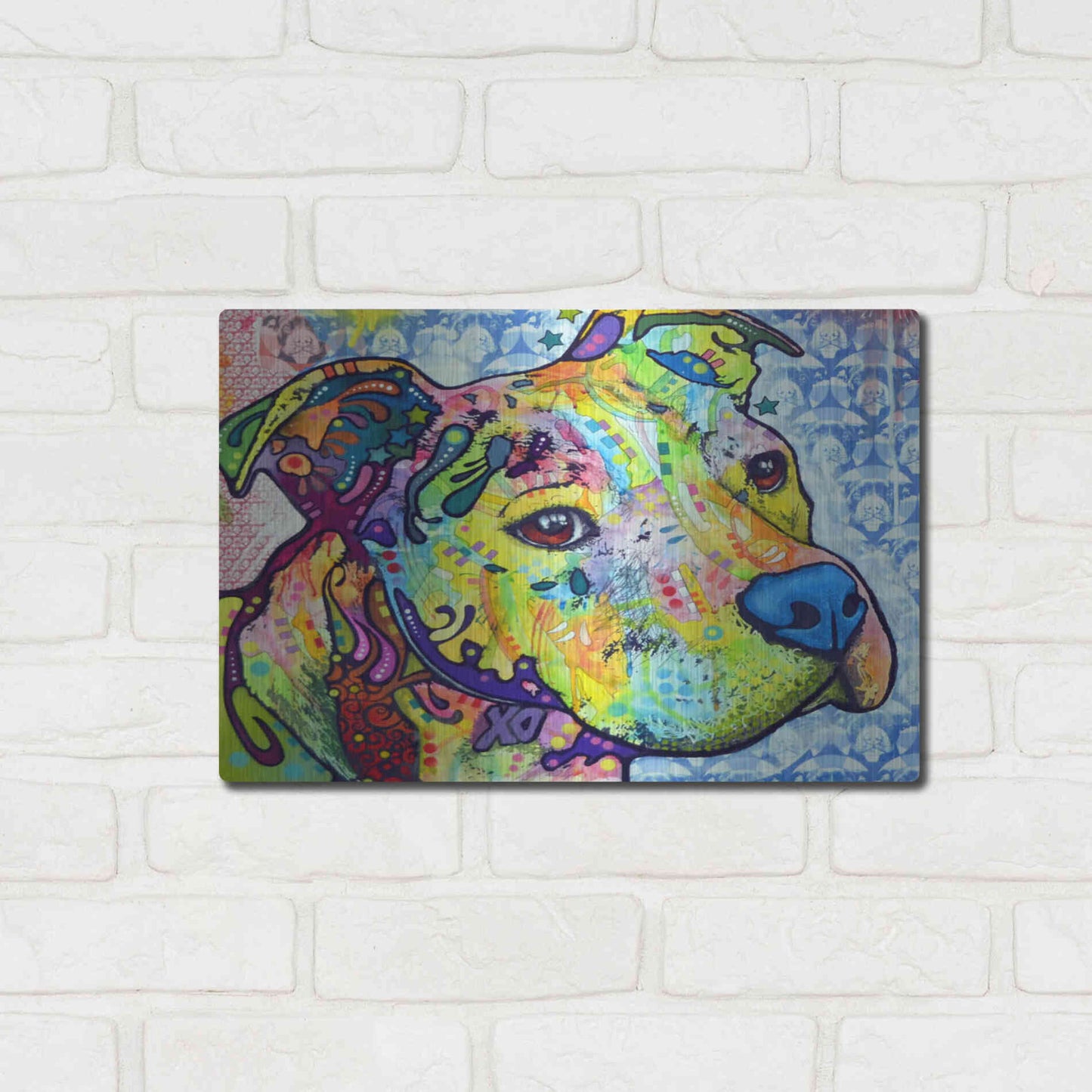 Luxe Metal Art 'Thoughtful Pit Bull This Years Love 2013 Part 2' by Dean Russo, Metal Wall Art,16x12