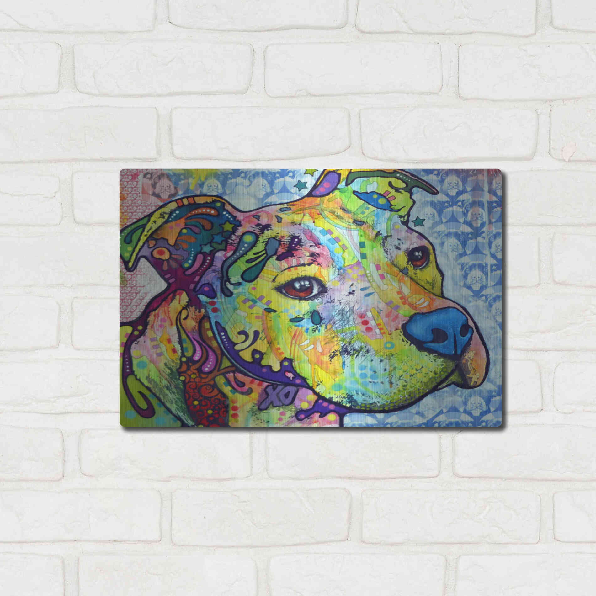 Luxe Metal Art 'Thoughtful Pit Bull This Years Love 2013 Part 2' by Dean Russo, Metal Wall Art,16x12