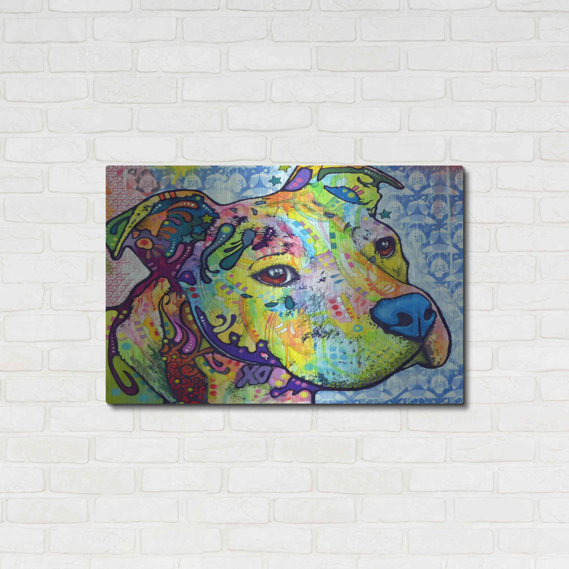 Luxe Metal Art 'Thoughtful Pit Bull This Years Love 2013 Part 2' by Dean Russo, Metal Wall Art,36x24