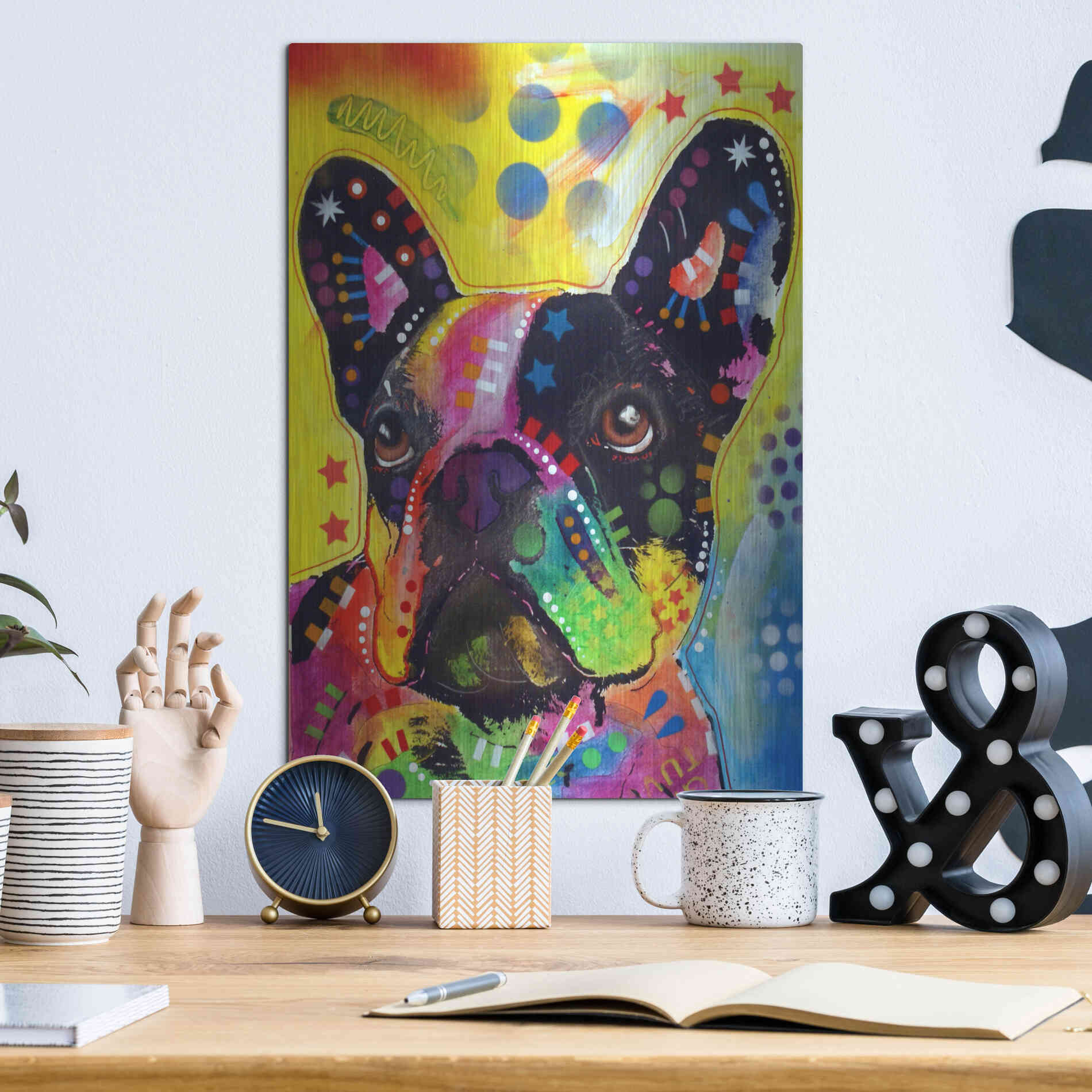 Luxe Metal Art 'French Bulldog 2' by Dean Russo, Metal Wall Art,12x16