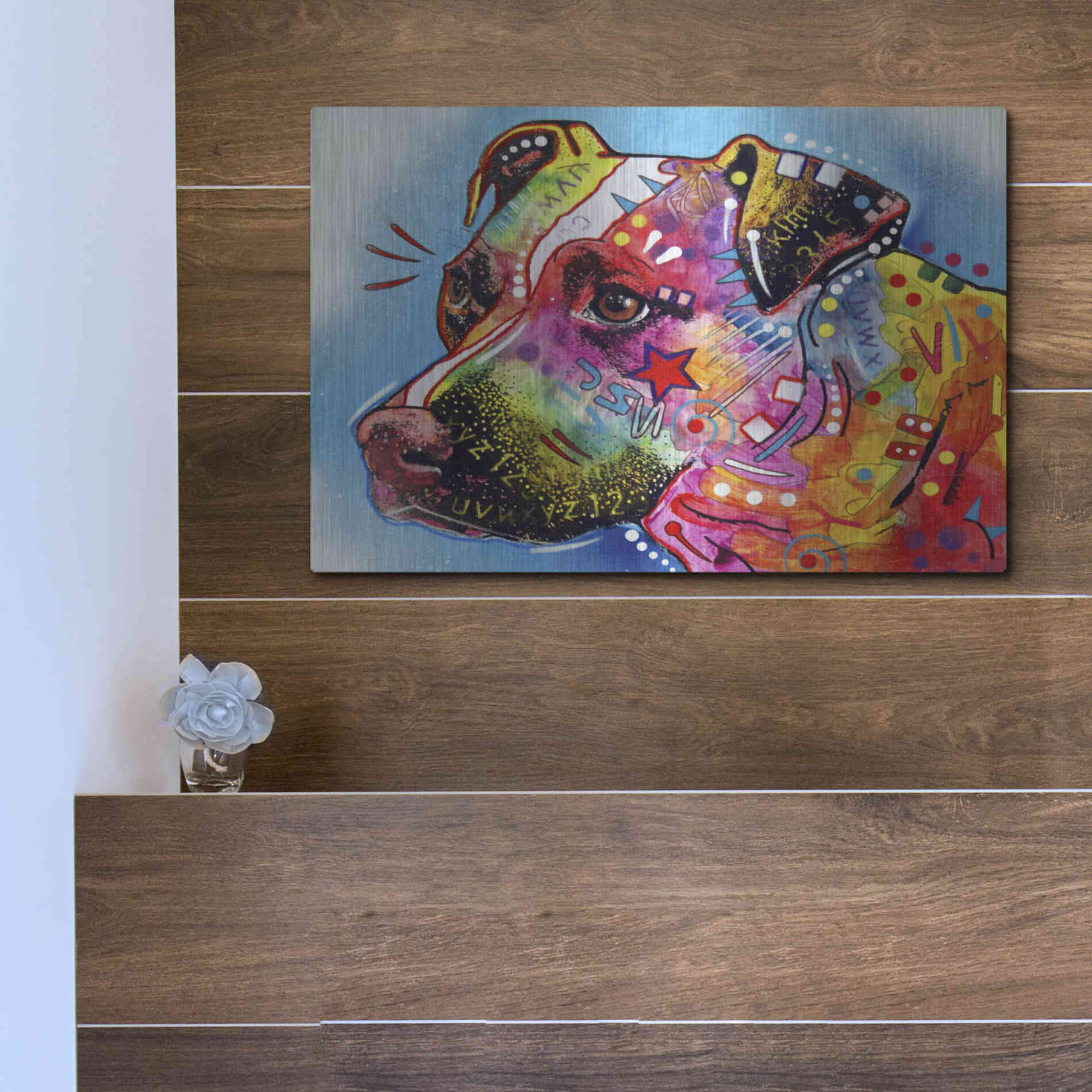 Luxe Metal Art 'Pit Bull 1059' by Dean Russo, Metal Wall Art,16x12