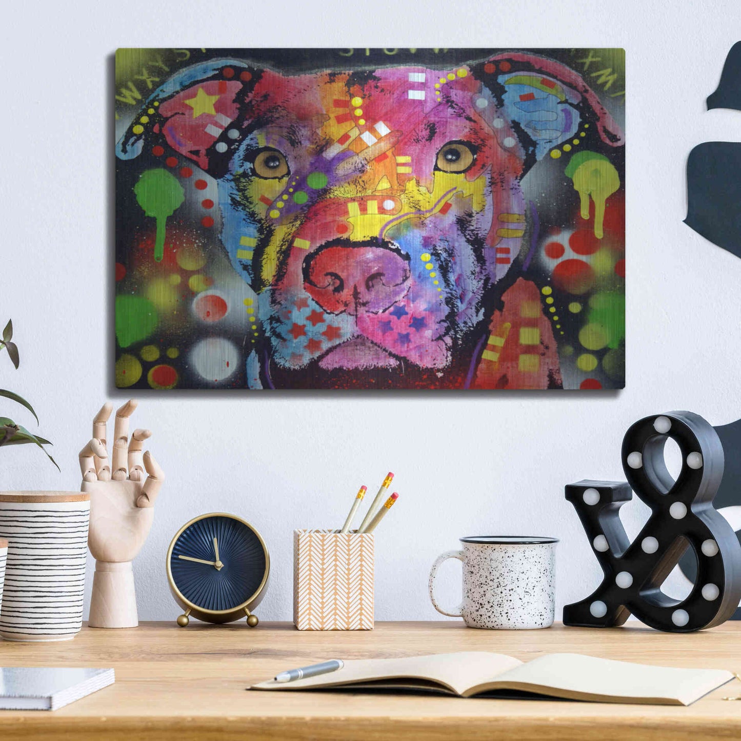 Luxe Metal Art 'The Brooklyn Pit Bull' by Dean Russo, Metal Wall Art,16x12