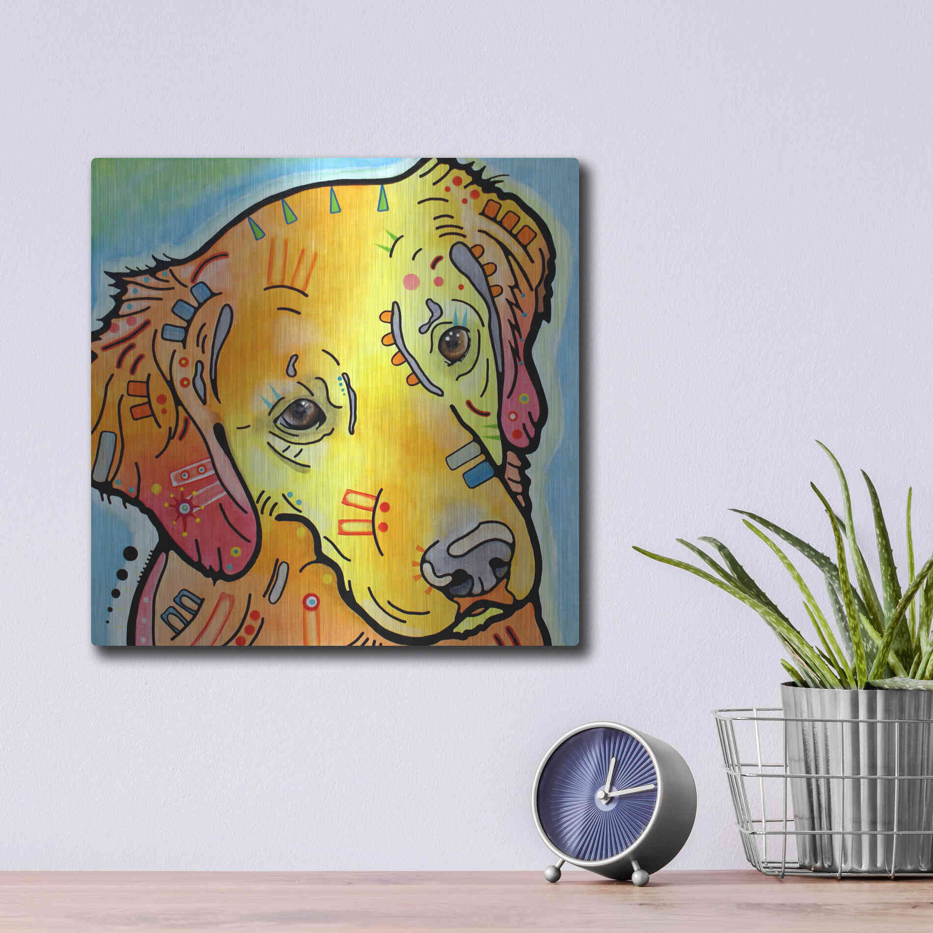 Luxe Metal Art 'The Golden(Ish) Retriever' by Dean Russo, Metal Wall Art,12x12