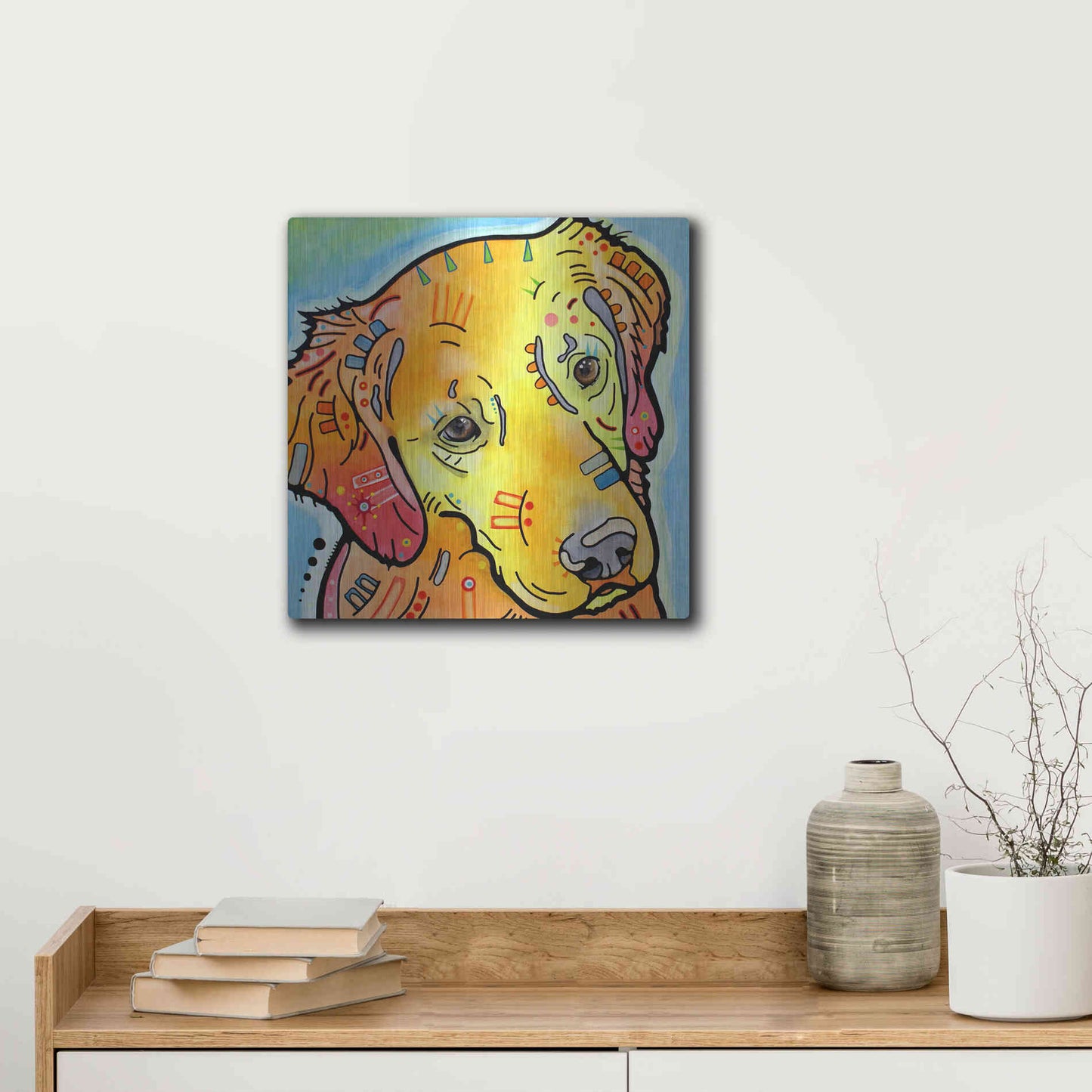 Luxe Metal Art 'The Golden(Ish) Retriever' by Dean Russo, Metal Wall Art,12x12