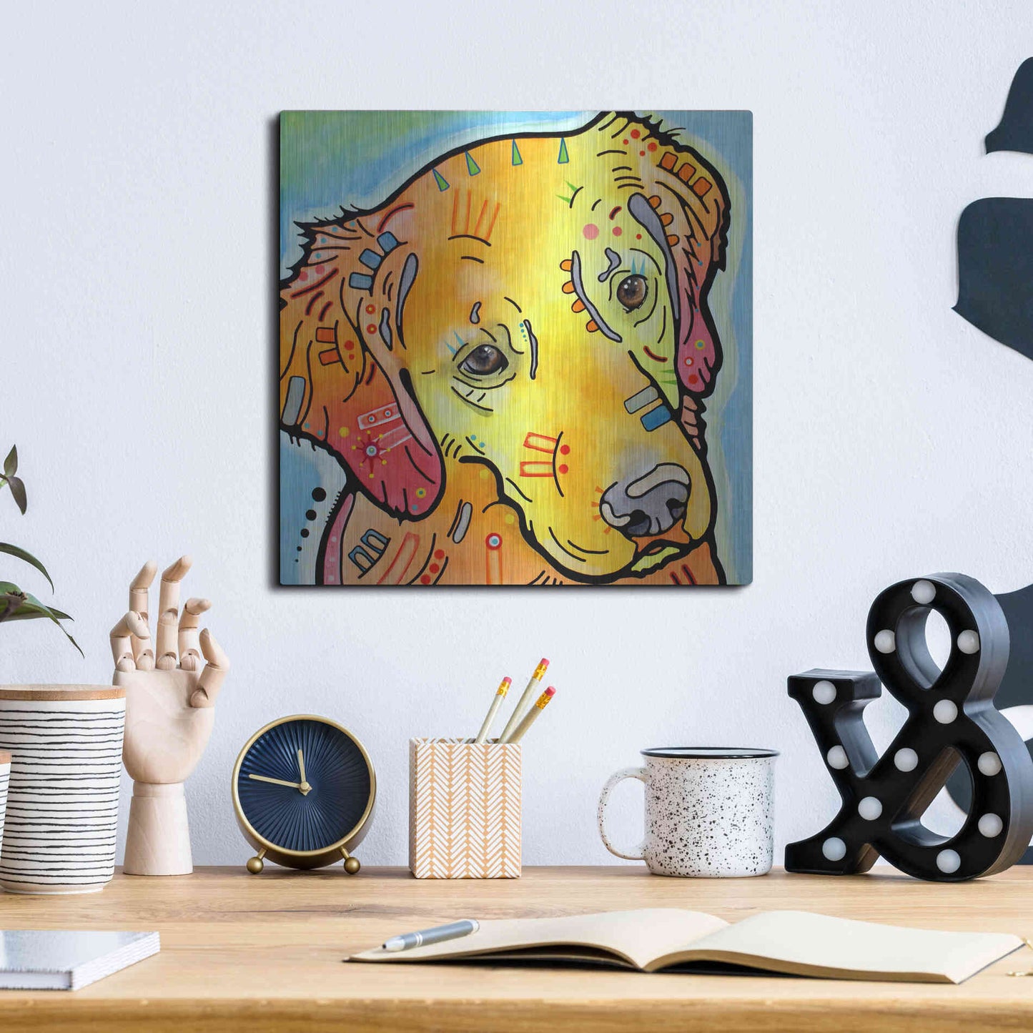 Luxe Metal Art 'The Golden(Ish) Retriever' by Dean Russo, Metal Wall Art,12x12