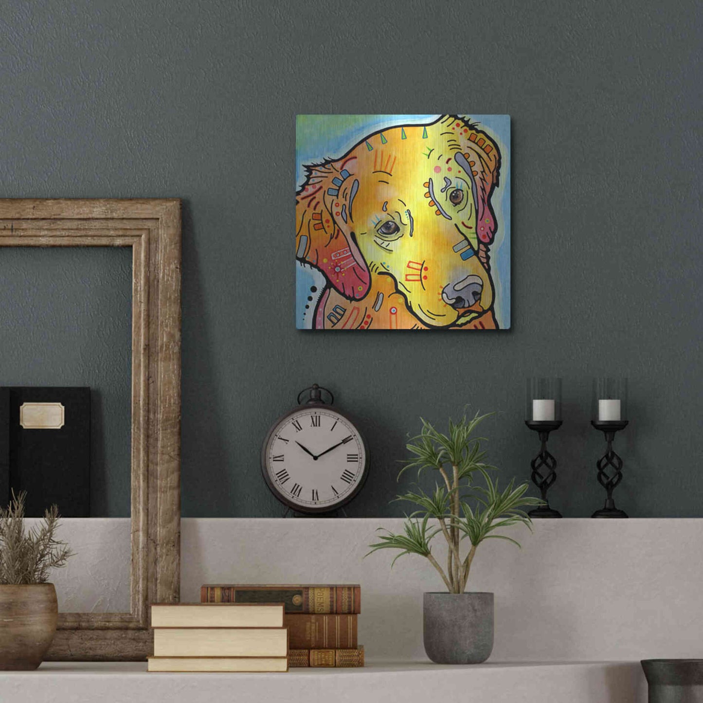 Luxe Metal Art 'The Golden(Ish) Retriever' by Dean Russo, Metal Wall Art,12x12