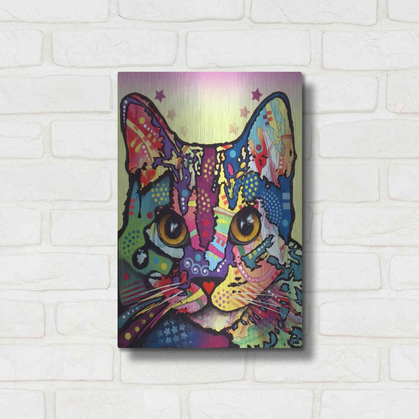 Luxe Metal Art 'Maya Cat' by Dean Russo, Metal Wall Art,12x16