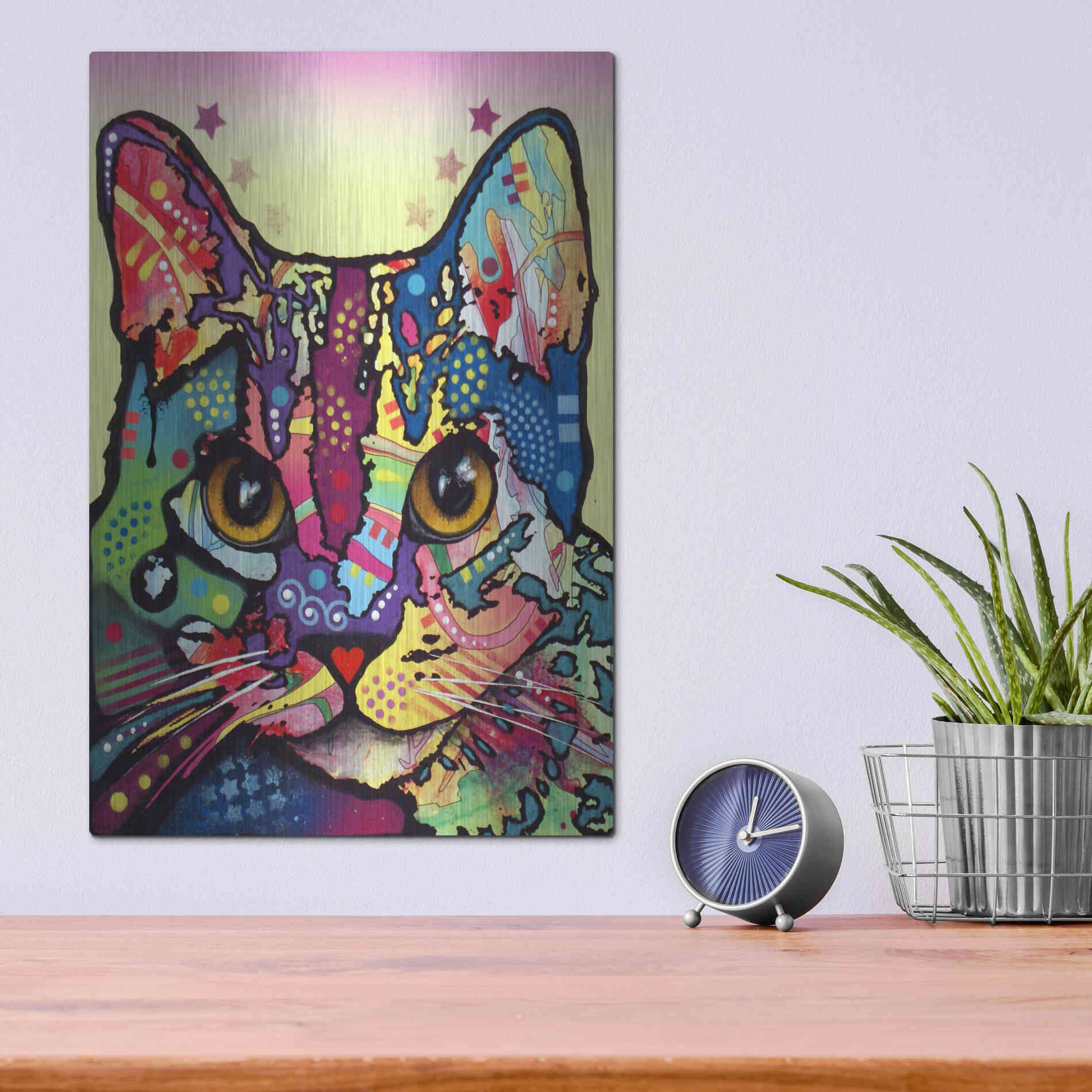 Luxe Metal Art 'Maya Cat' by Dean Russo, Metal Wall Art,12x16