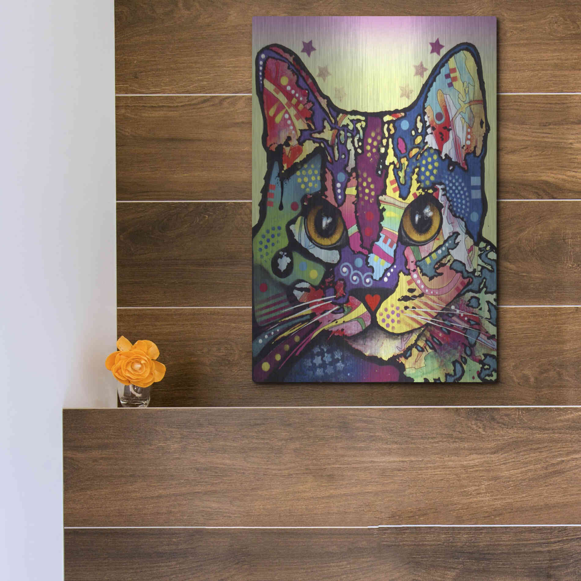 Luxe Metal Art 'Maya Cat' by Dean Russo, Metal Wall Art,12x16