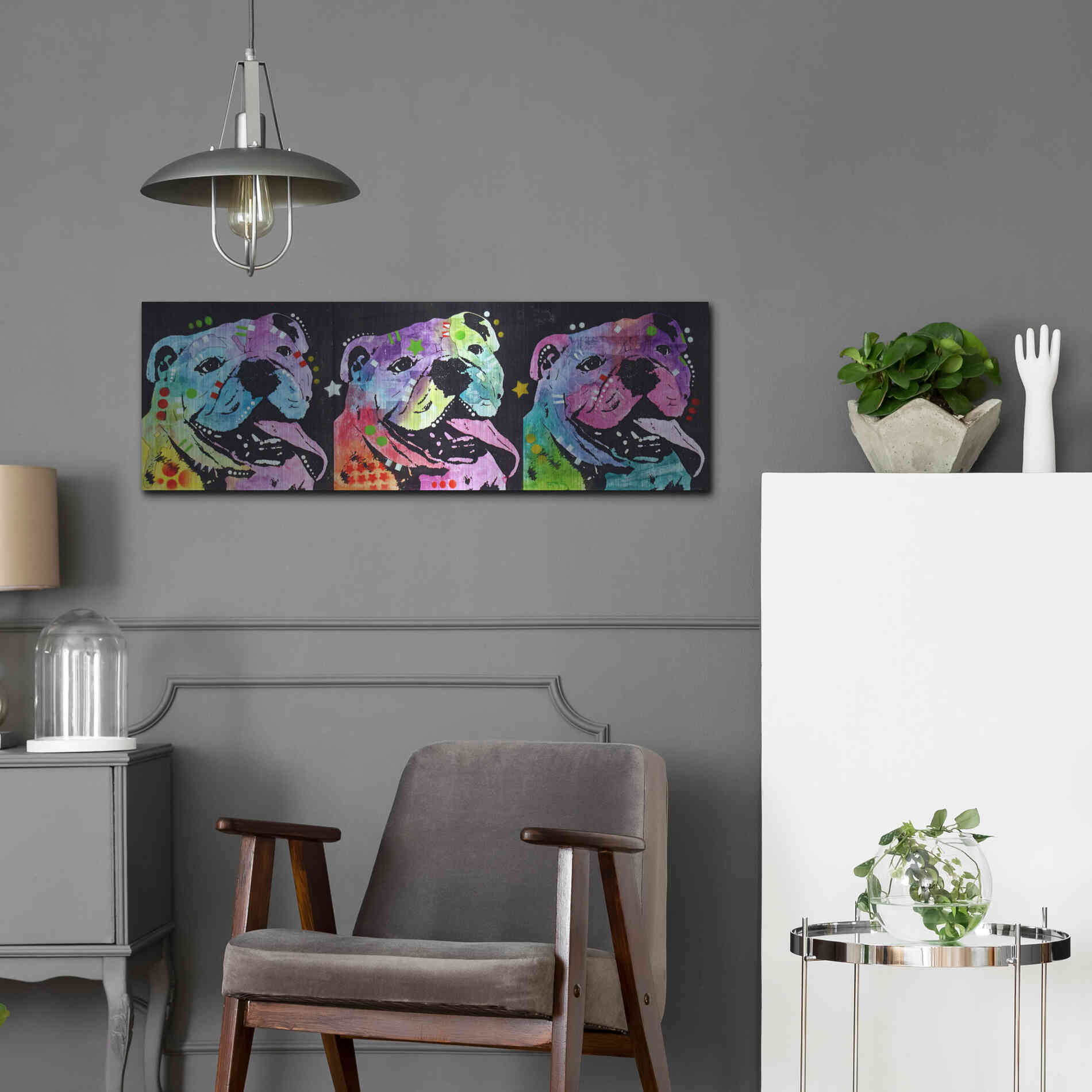 Luxe Metal Art '3 Bulldogs' by Dean Russo, Metal Wall Art,36x12