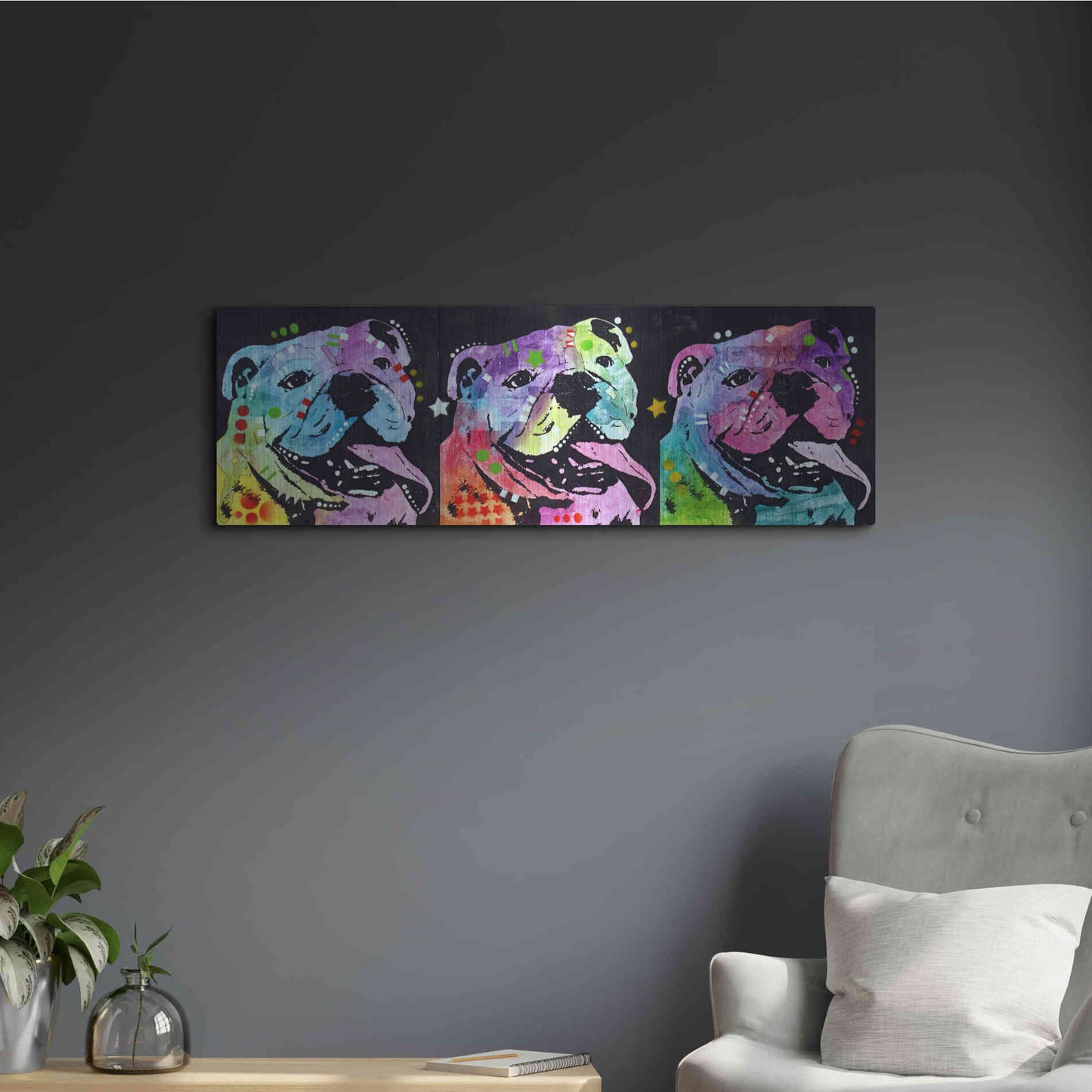 Luxe Metal Art '3 Bulldogs' by Dean Russo, Metal Wall Art,36x12