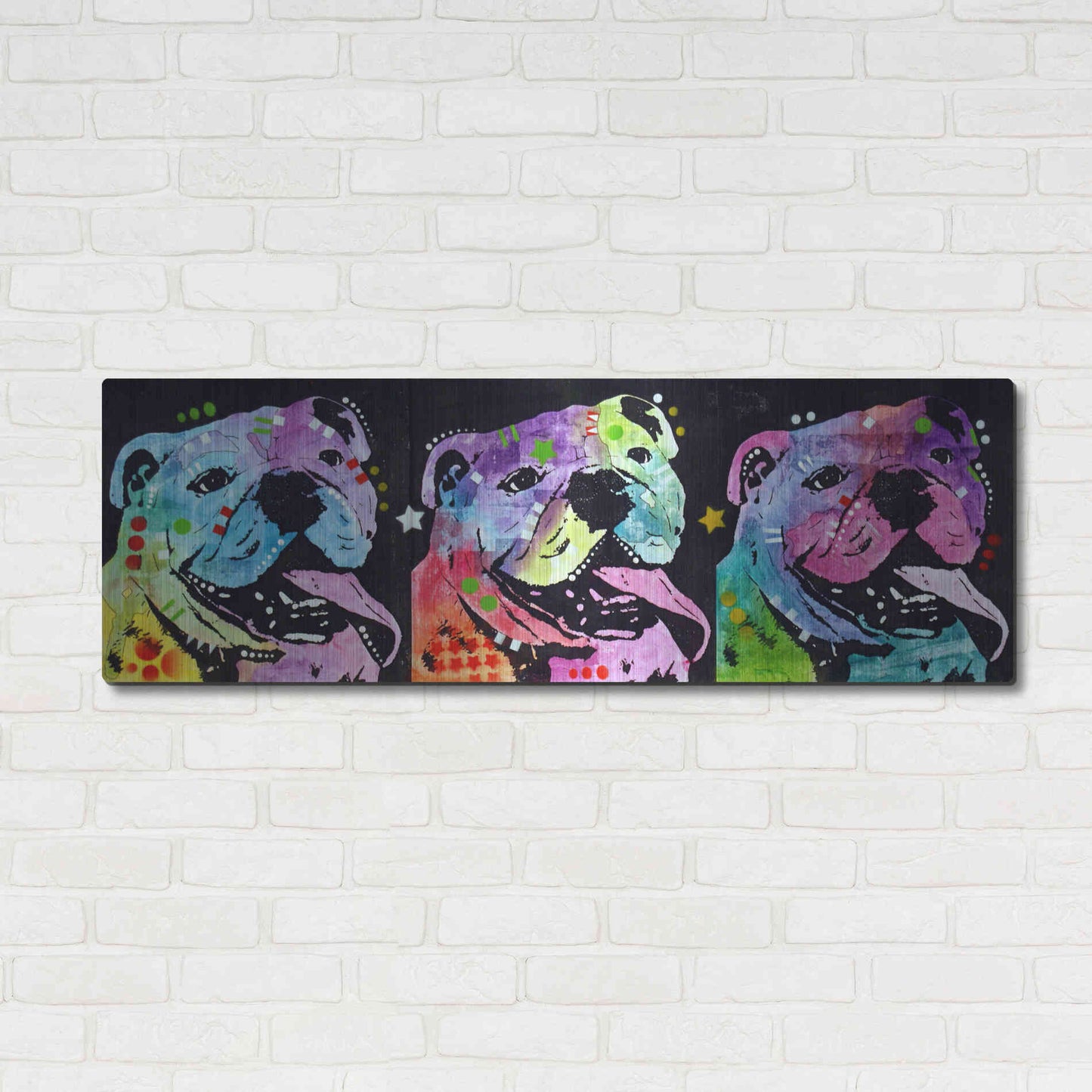 Luxe Metal Art '3 Bulldogs' by Dean Russo, Metal Wall Art,48x16