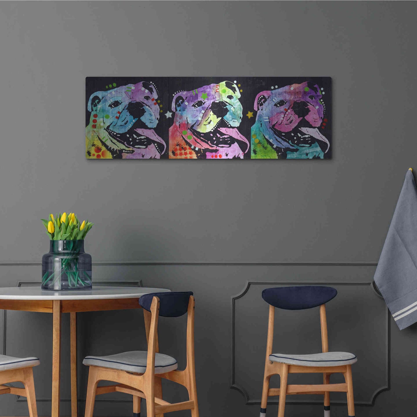 Luxe Metal Art '3 Bulldogs' by Dean Russo, Metal Wall Art,48x16