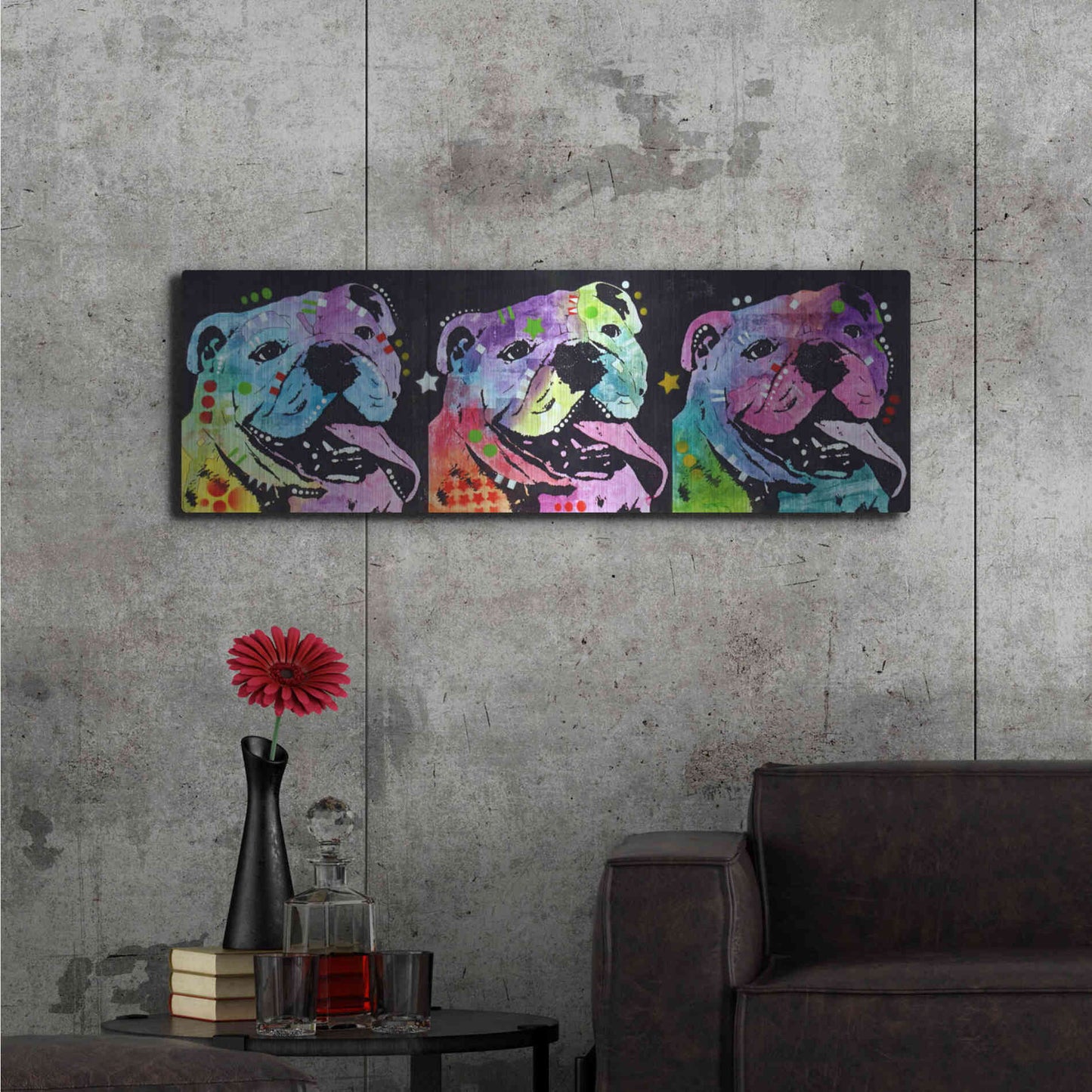 Luxe Metal Art '3 Bulldogs' by Dean Russo, Metal Wall Art,48x16