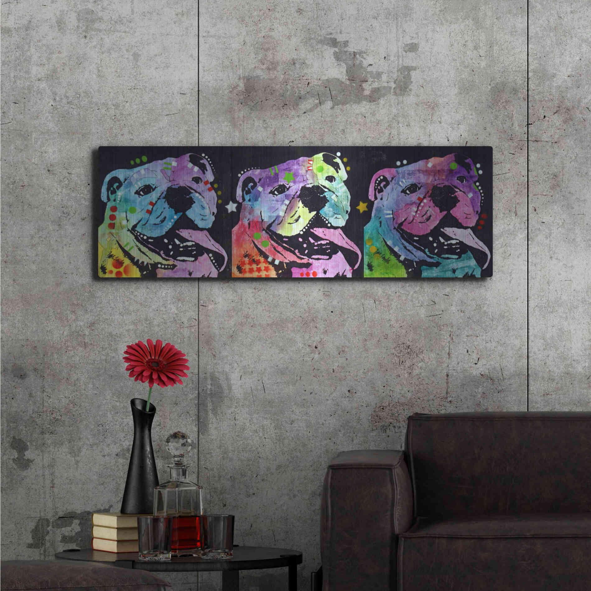 Luxe Metal Art '3 Bulldogs' by Dean Russo, Metal Wall Art,48x16