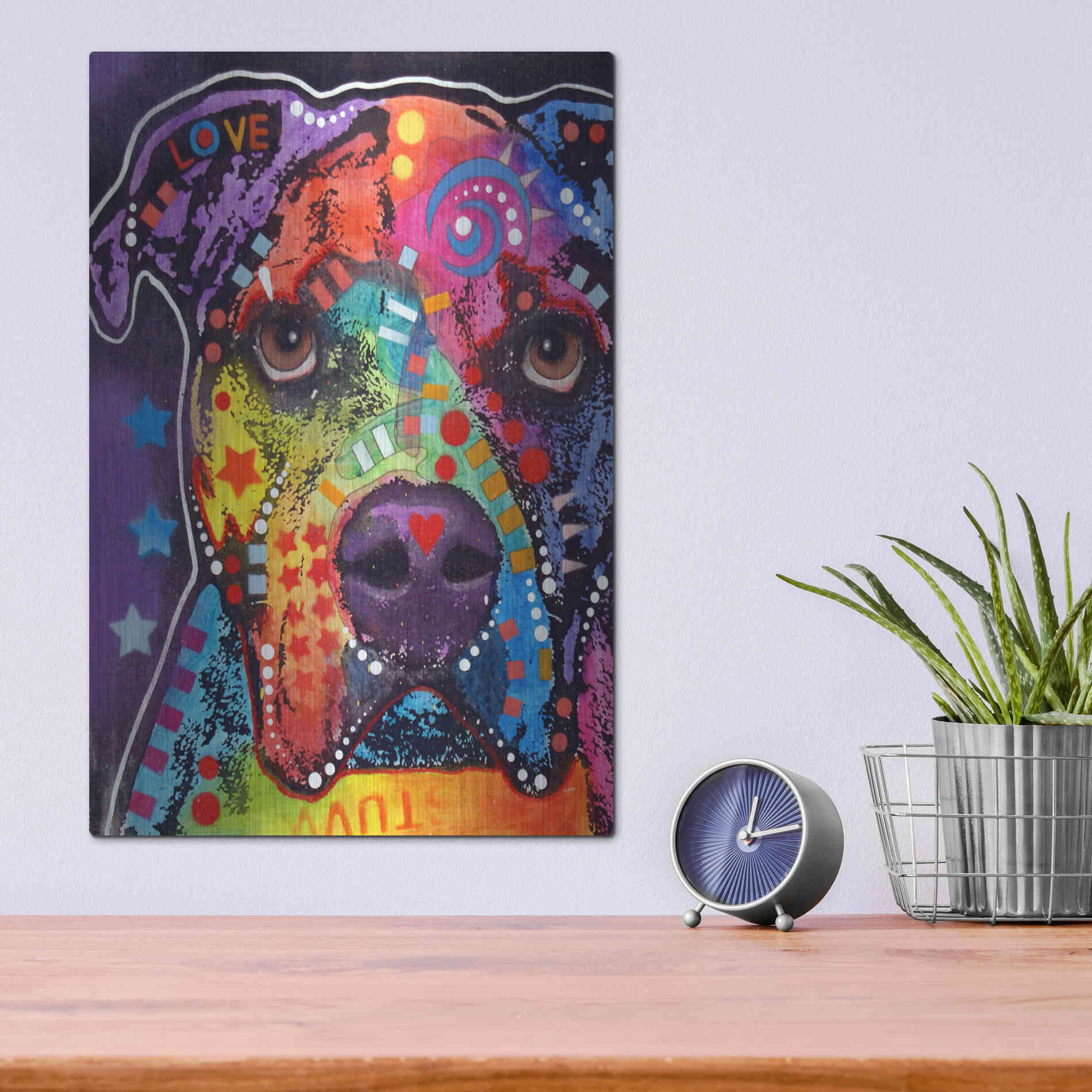 Luxe Metal Art 'American Bulldog 3' by Dean Russo, Metal Wall Art,12x16