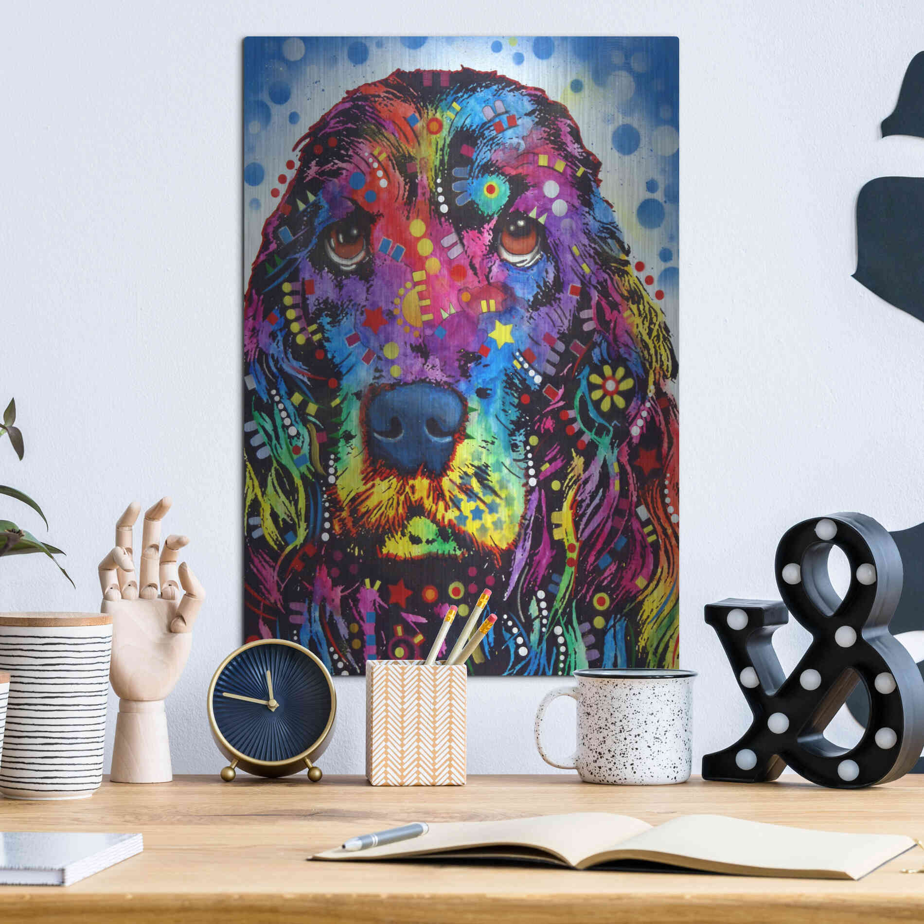 Luxe Metal Art 'Cocker Spaniel 2' by Dean Russo, Metal Wall Art,12x16