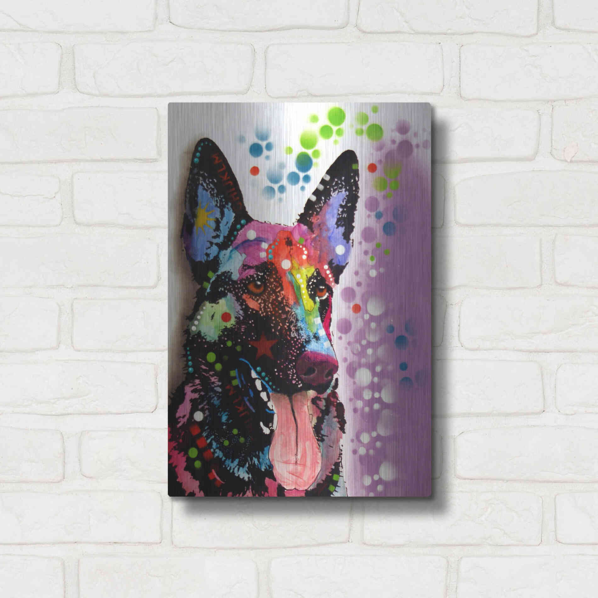 Luxe Metal Art 'German Shepherd 2' by Dean Russo, Metal Wall Art,12x16