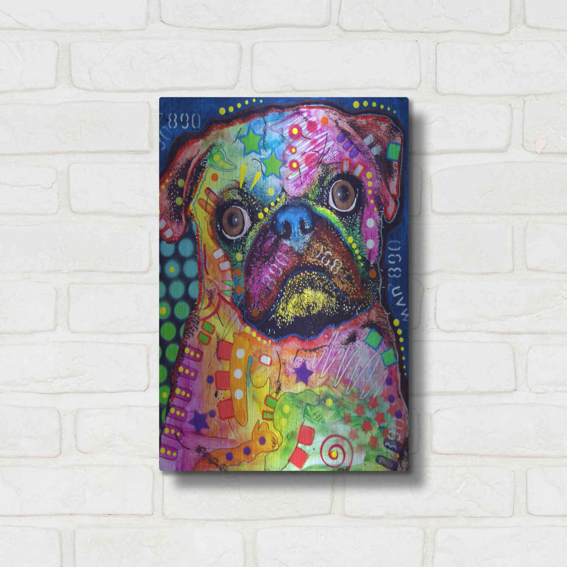 Luxe Metal Art 'Pug 2' by Dean Russo, Metal Wall Art,12x16