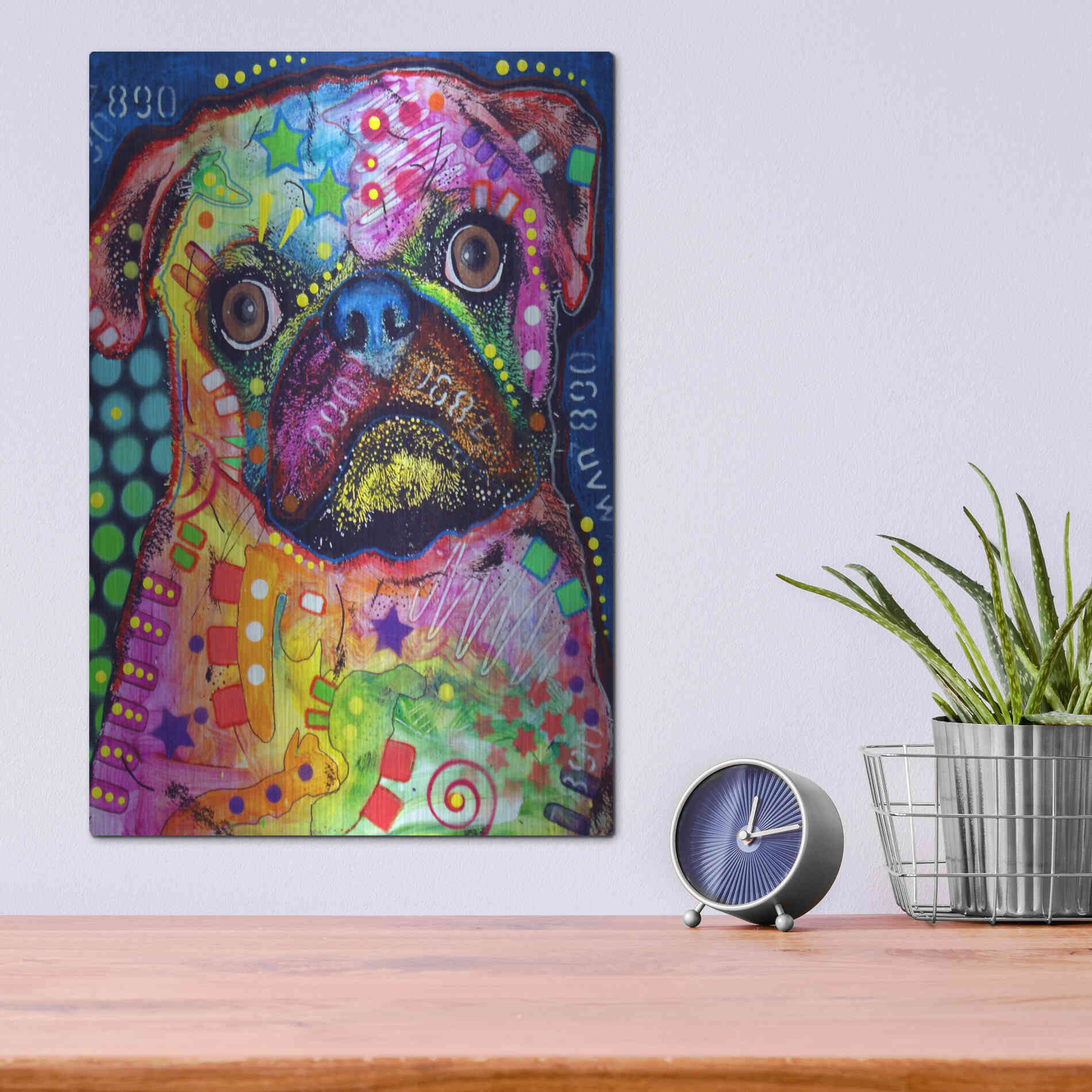 Luxe Metal Art 'Pug 2' by Dean Russo, Metal Wall Art,12x16