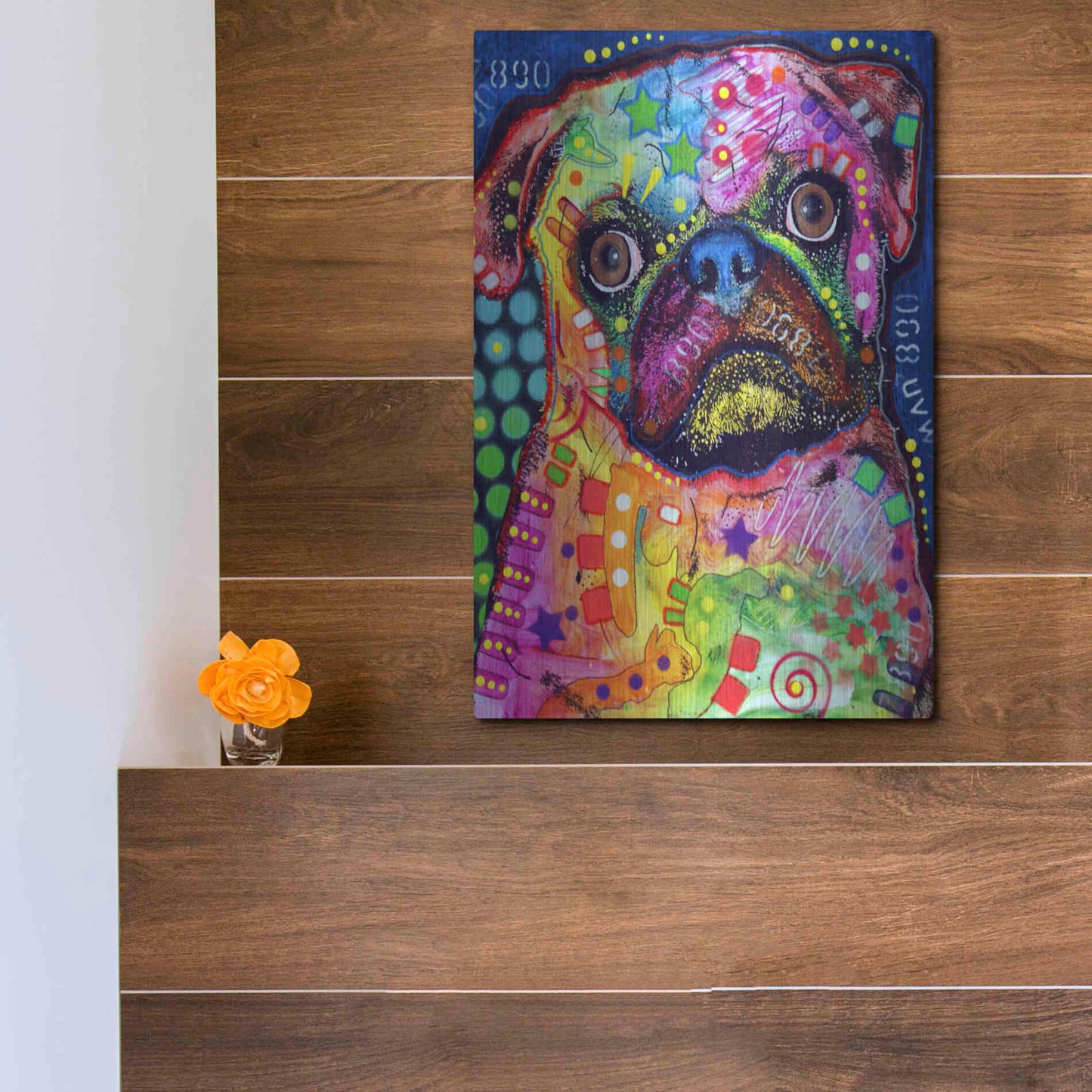 Luxe Metal Art 'Pug 2' by Dean Russo, Metal Wall Art,12x16