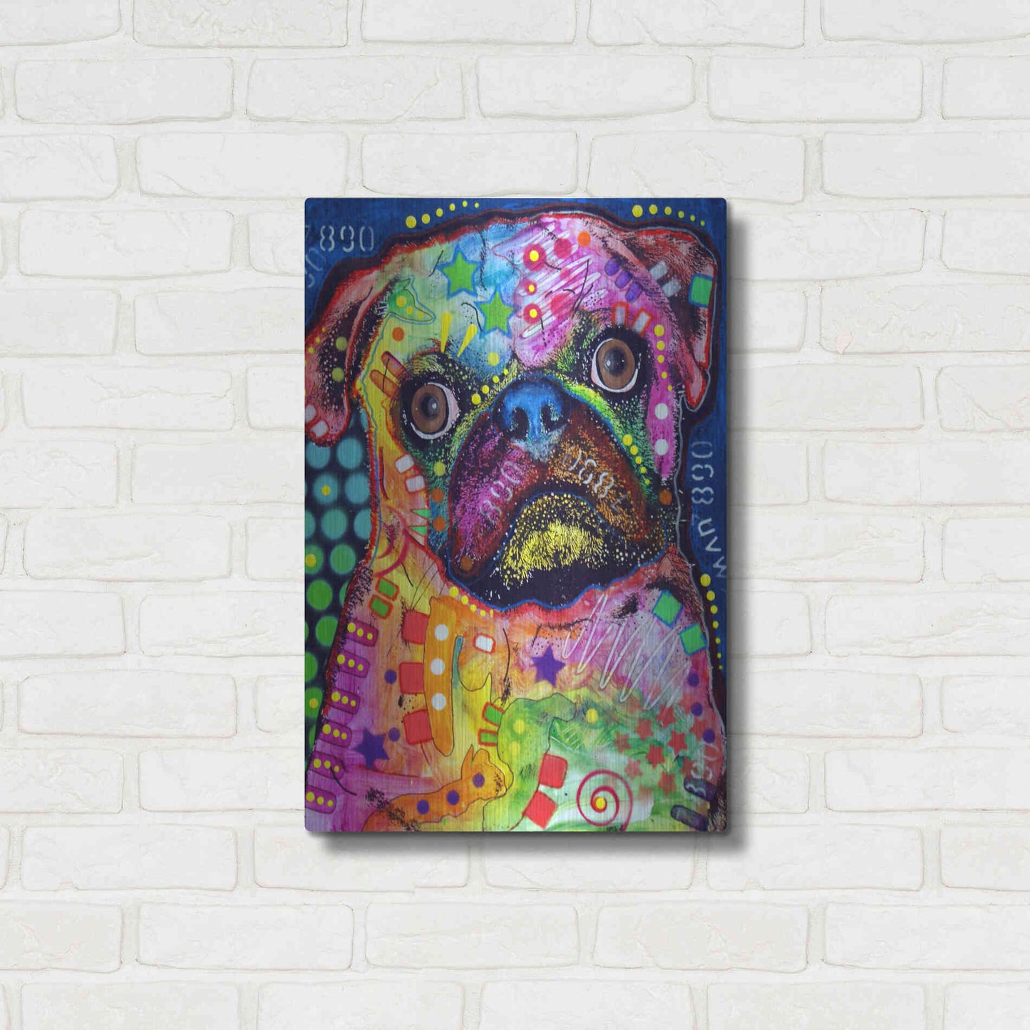 Luxe Metal Art 'Pug 2' by Dean Russo, Metal Wall Art,16x24