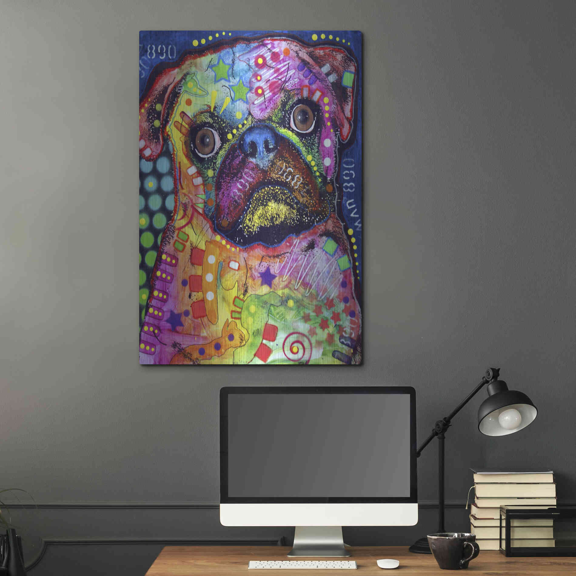 Luxe Metal Art 'Pug 2' by Dean Russo, Metal Wall Art,24x36