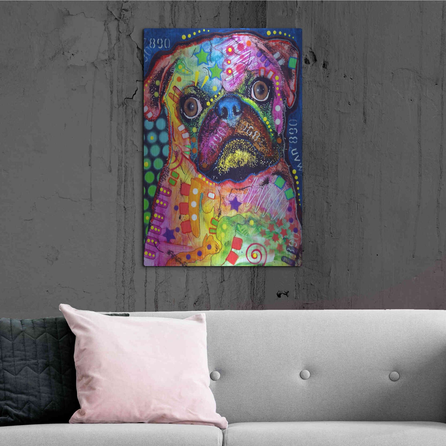 Luxe Metal Art 'Pug 2' by Dean Russo, Metal Wall Art,24x36