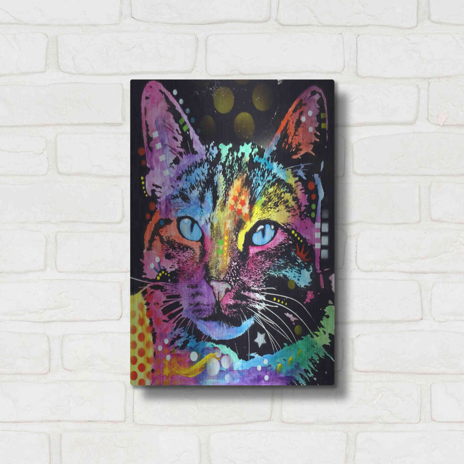 Luxe Metal Art 'Thoughtful Cat' by Dean Russo, Metal Wall Art,12x16