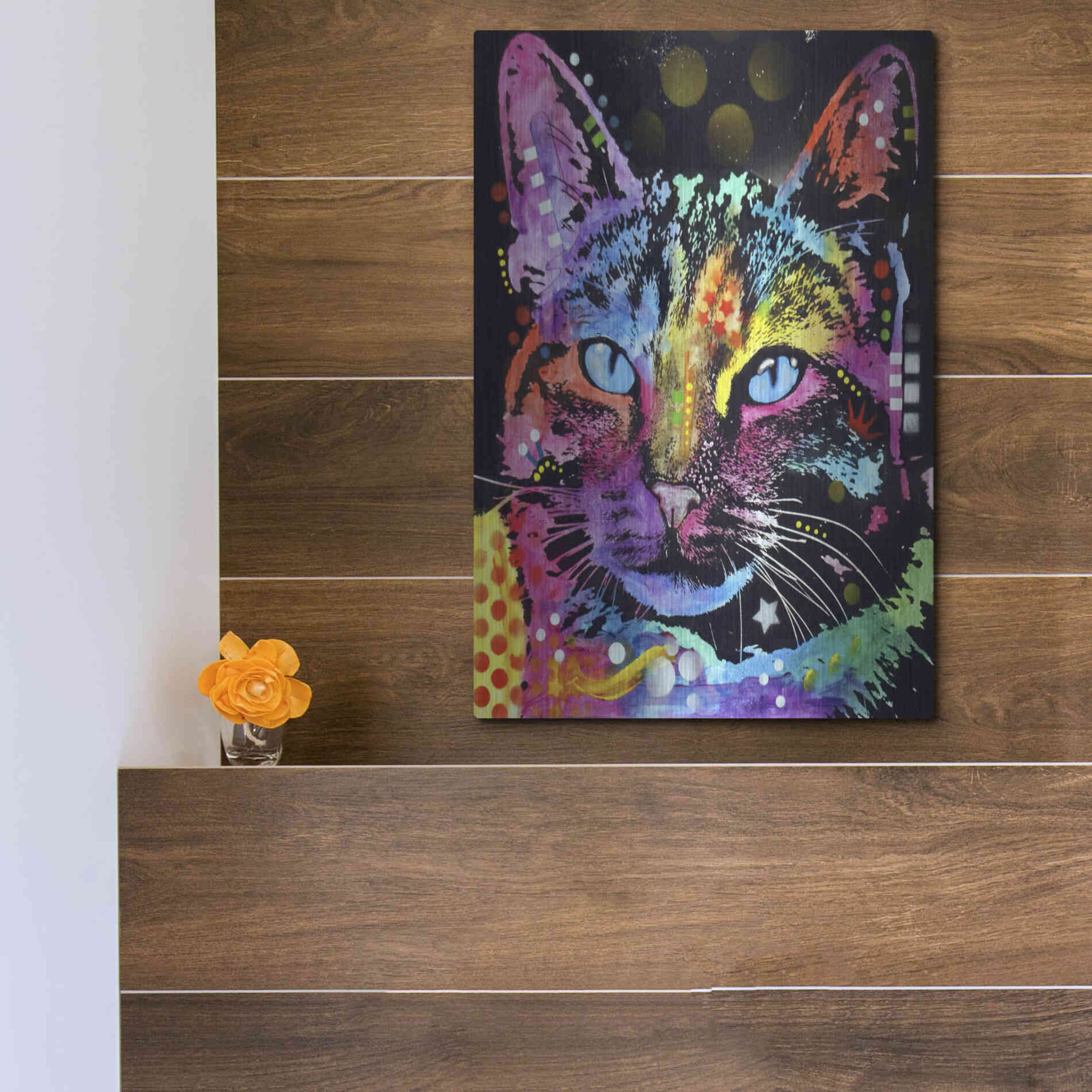 Luxe Metal Art 'Thoughtful Cat' by Dean Russo, Metal Wall Art,12x16