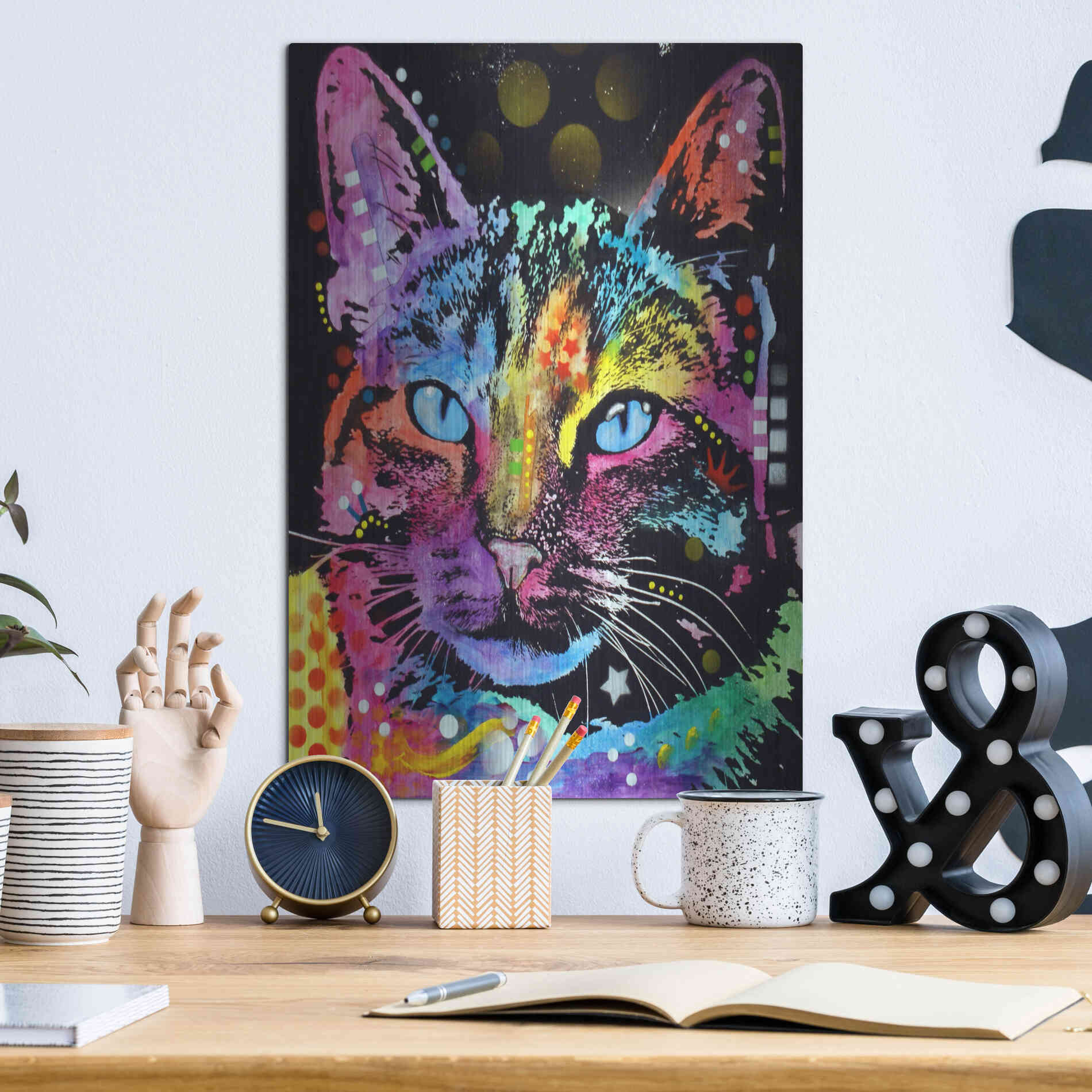 Luxe Metal Art 'Thoughtful Cat' by Dean Russo, Metal Wall Art,12x16