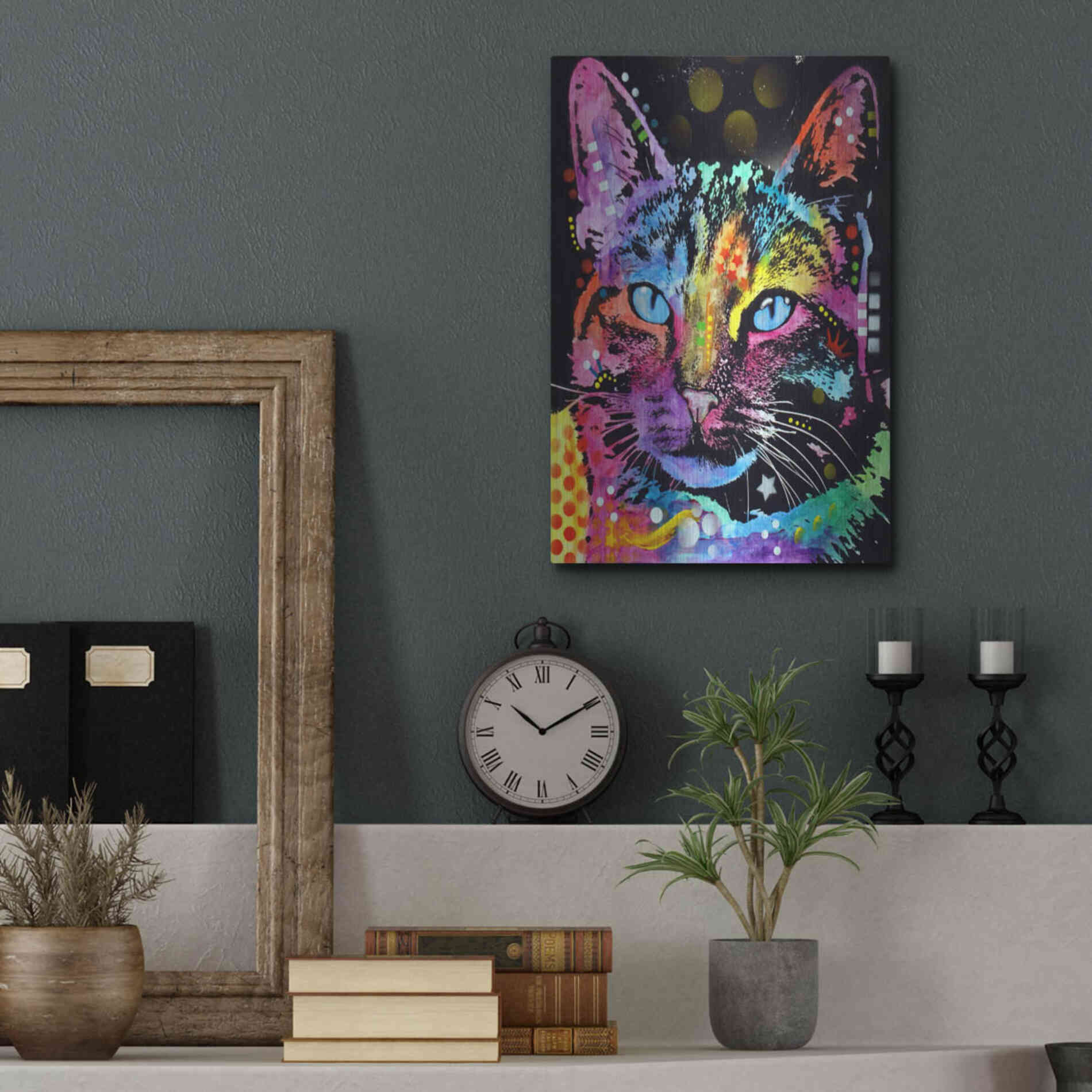 Luxe Metal Art 'Thoughtful Cat' by Dean Russo, Metal Wall Art,12x16