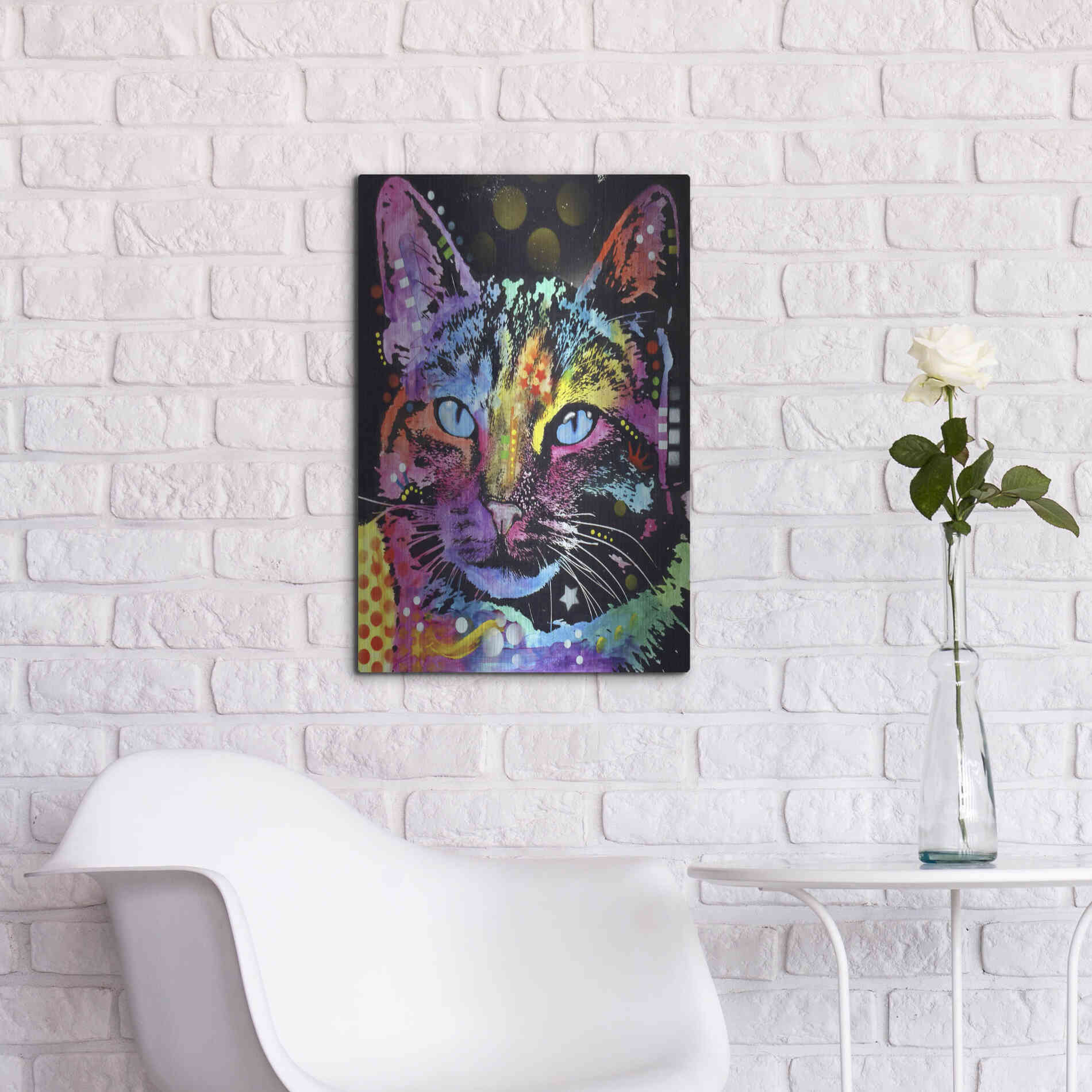 Luxe Metal Art 'Thoughtful Cat' by Dean Russo, Metal Wall Art,16x24