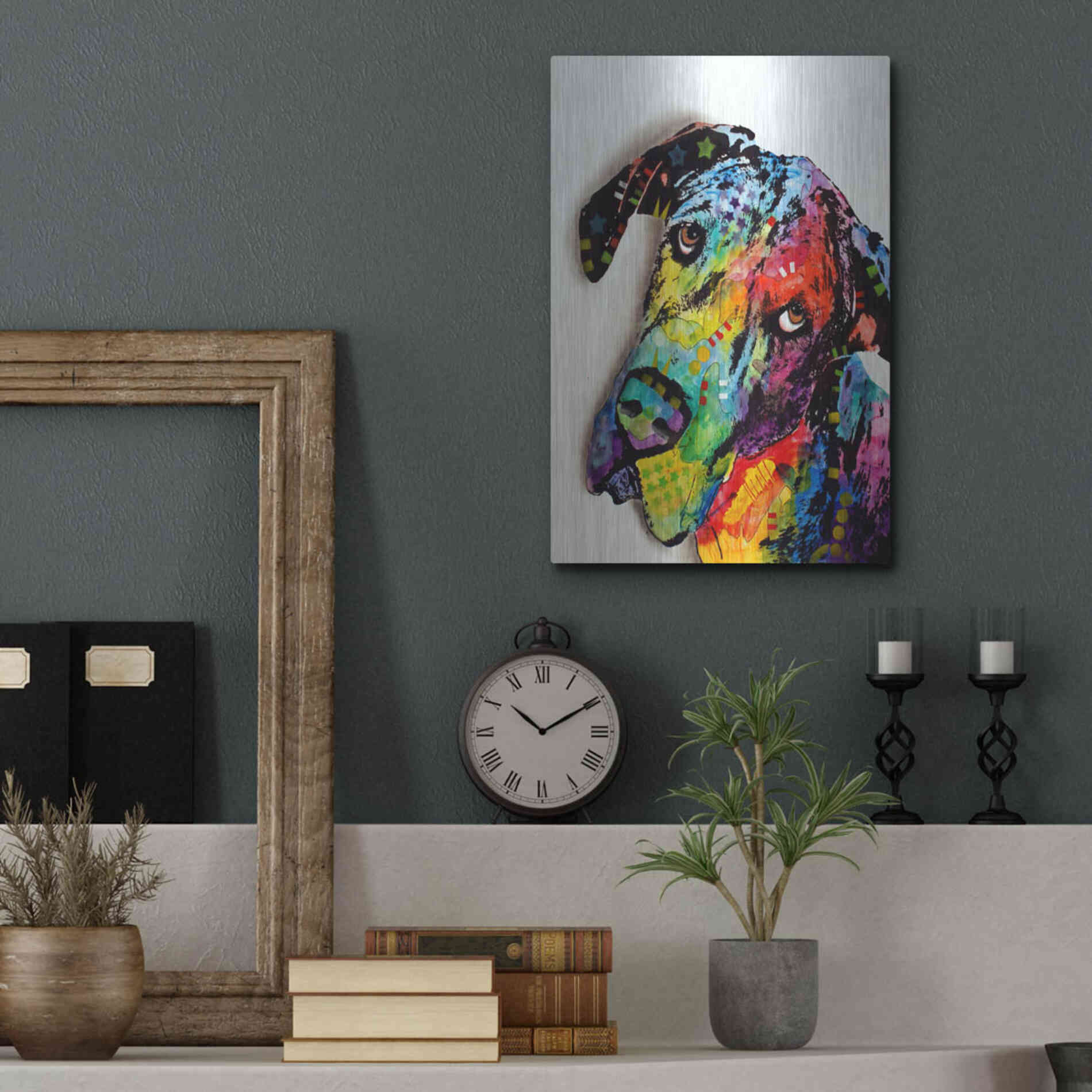 Luxe Metal Art 'Tilted Dane' by Dean Russo, Metal Wall Art,12x16