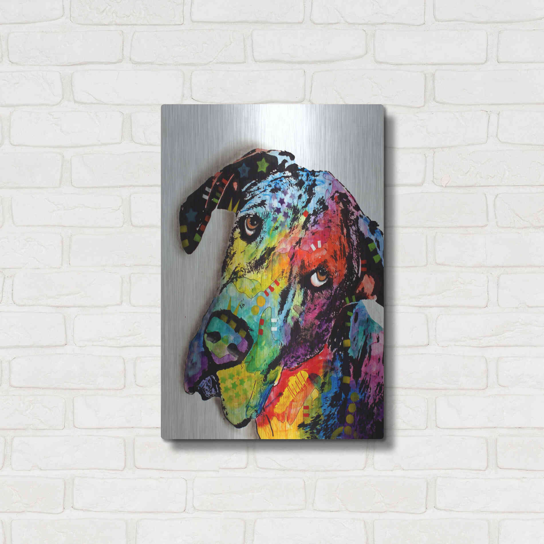 Luxe Metal Art 'Tilted Dane' by Dean Russo, Metal Wall Art,16x24