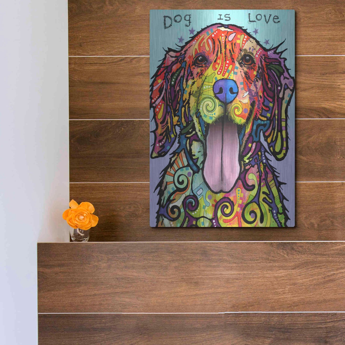 Luxe Metal Art 'Dog Is Love' by Dean Russo, Metal Wall Art,12x16