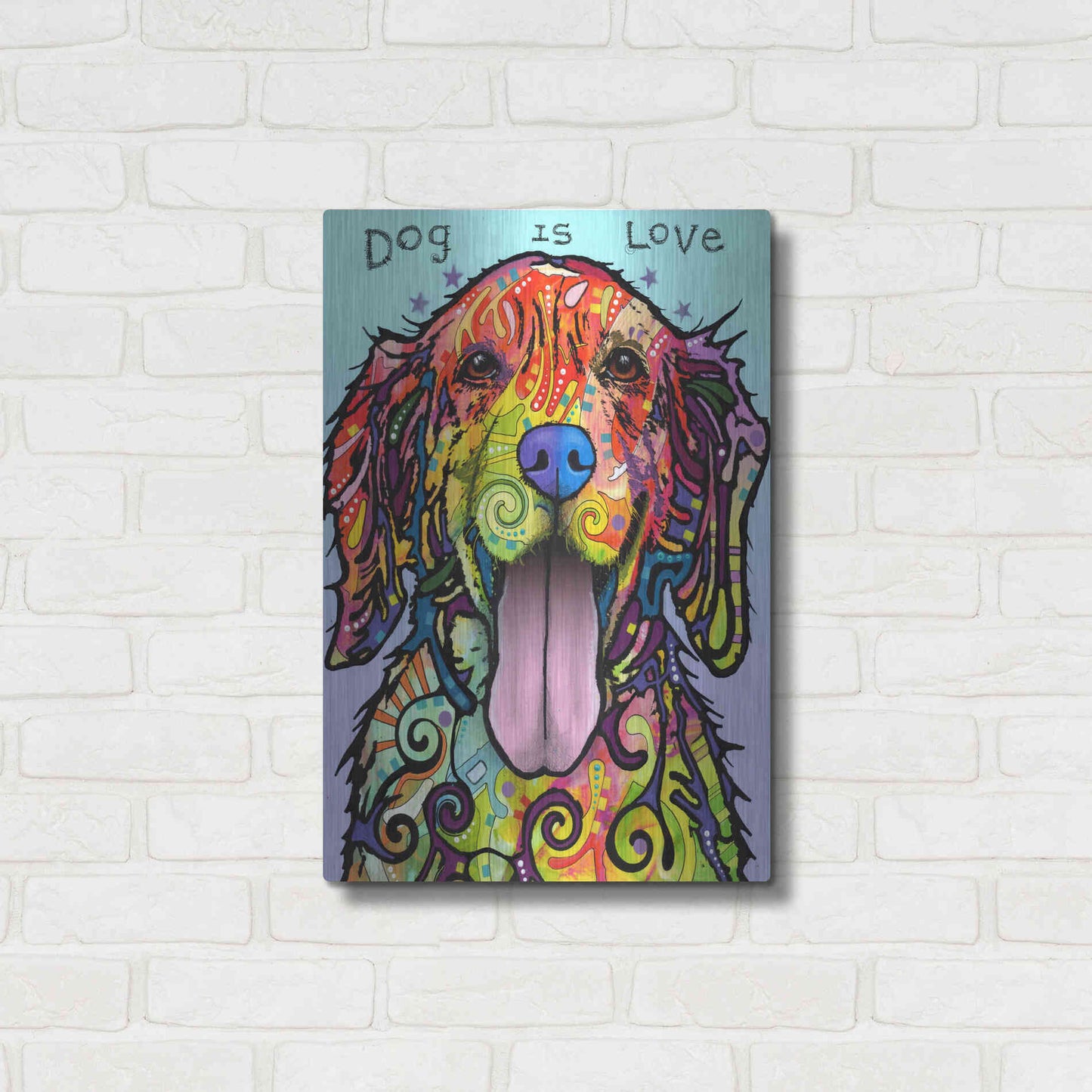 Luxe Metal Art 'Dog Is Love' by Dean Russo, Metal Wall Art,16x24